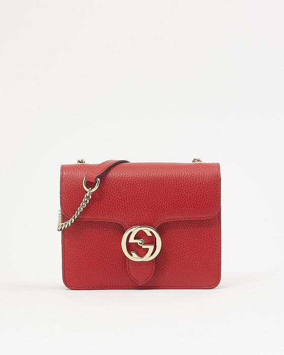 New GUCCI Interlocking GG Red Dollar Pebbled Leather Crossbody Bag /Wallet