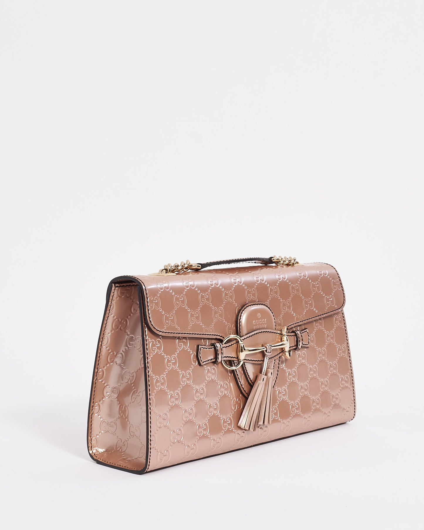 Gucci Pink Guccissima Patent Leather Emily Chain Flap Shoulder Bag