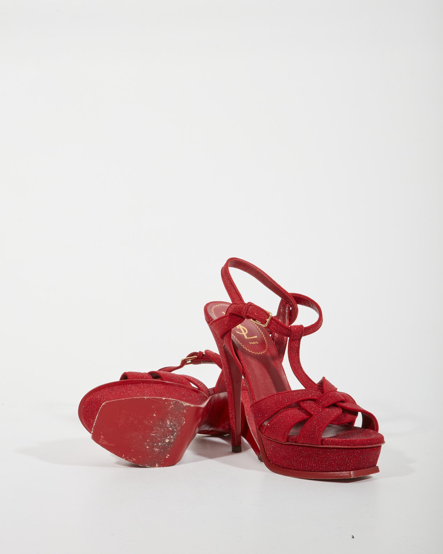 Saint Laurent Red Glitter Tribute Sandal Pumps - 39.5