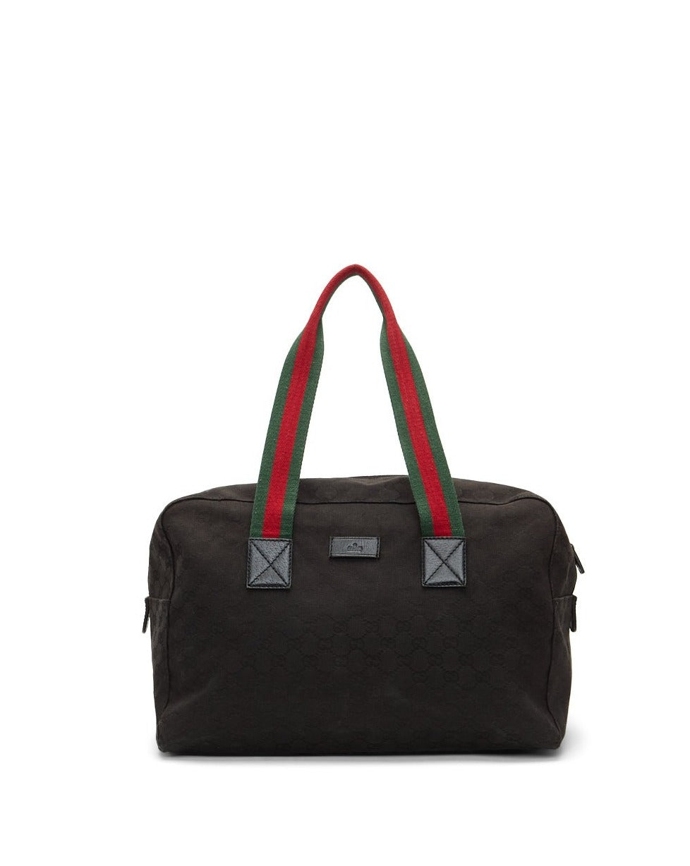 Gucci Black GG Canvas Web Duffle Bag