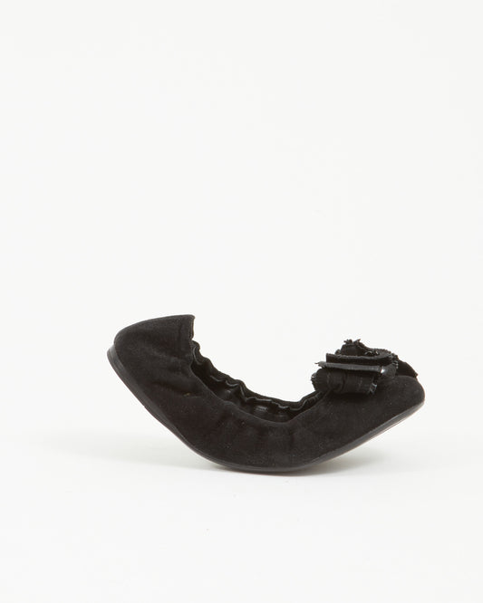 Prada Black Suede Bow Accent Ballerina Flat - 37