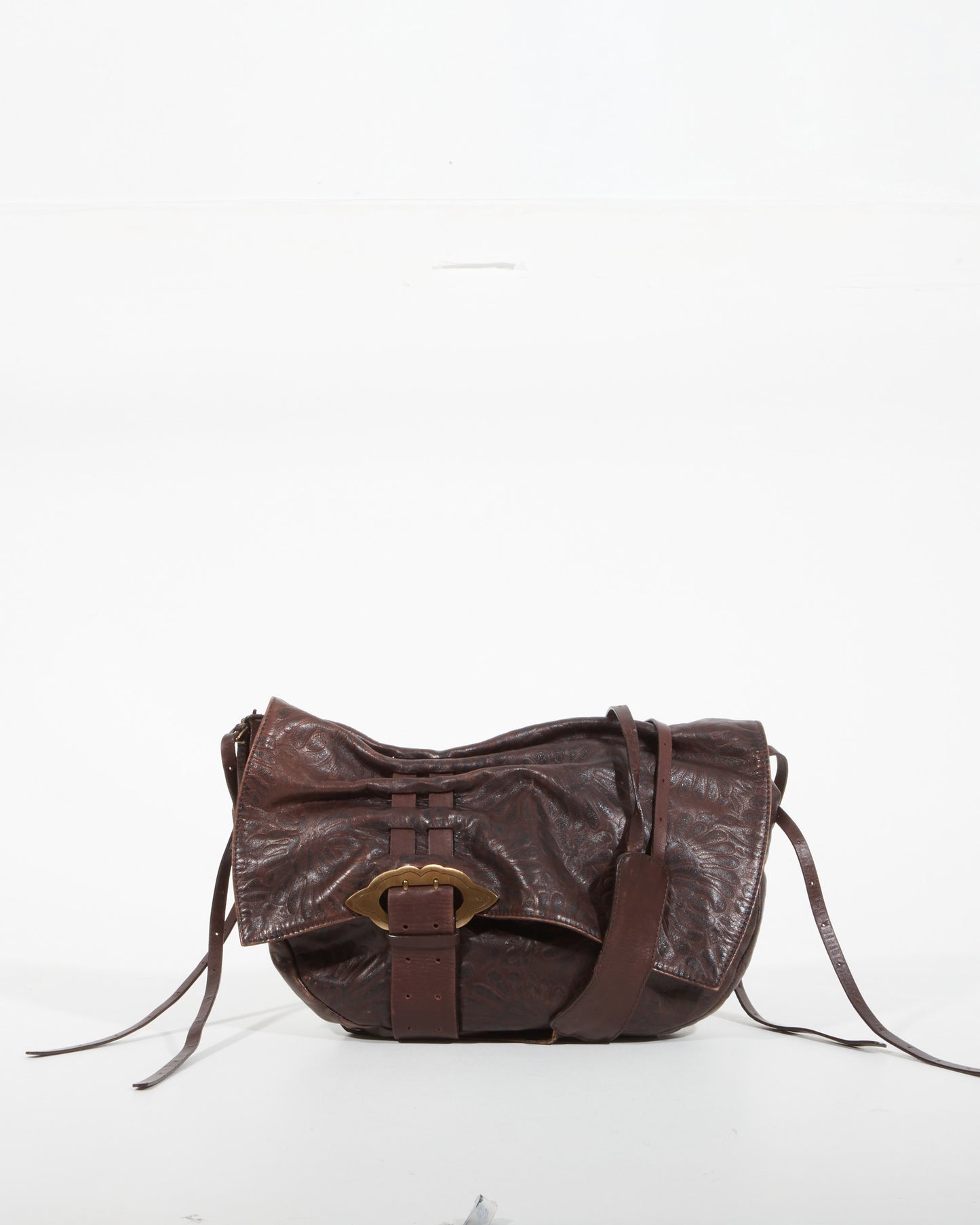 Fendi Brown Leather Jacquard Print Crossbody Bag