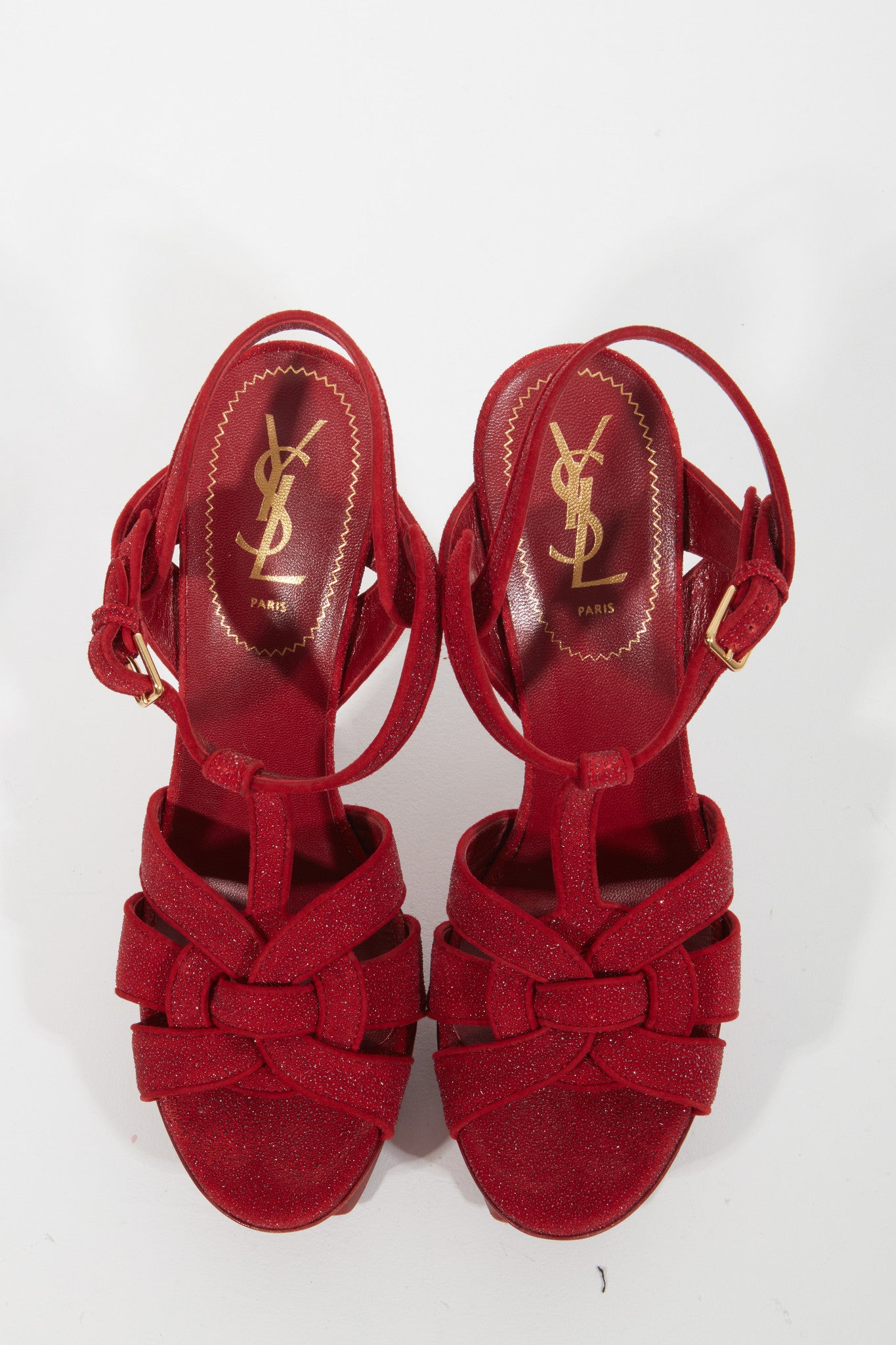 Saint Laurent Red Glitter Tribute Sandal Pumps - 39.5