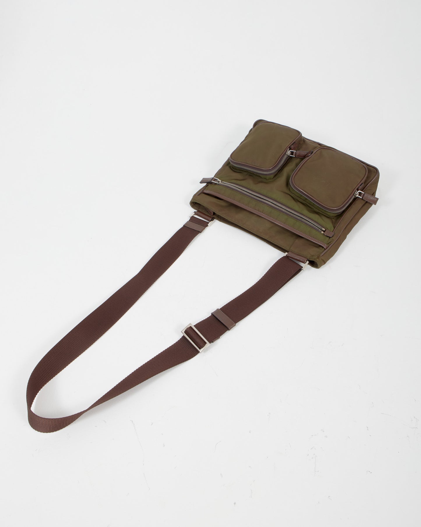 Prada Olive/Brown Iridescent Nylon Tessuto Pocket Flat Crossbody