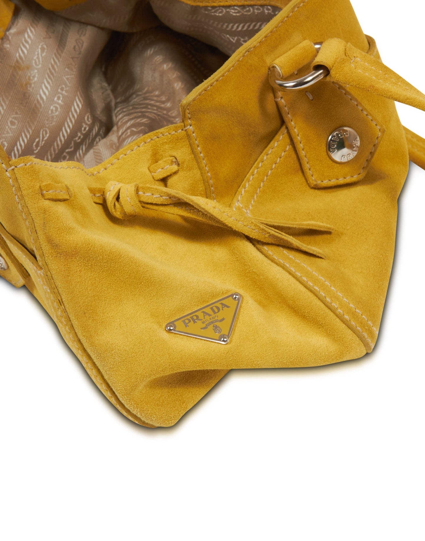 Prada Yellow/Lime Suede Small Pocket Shoulder Bag