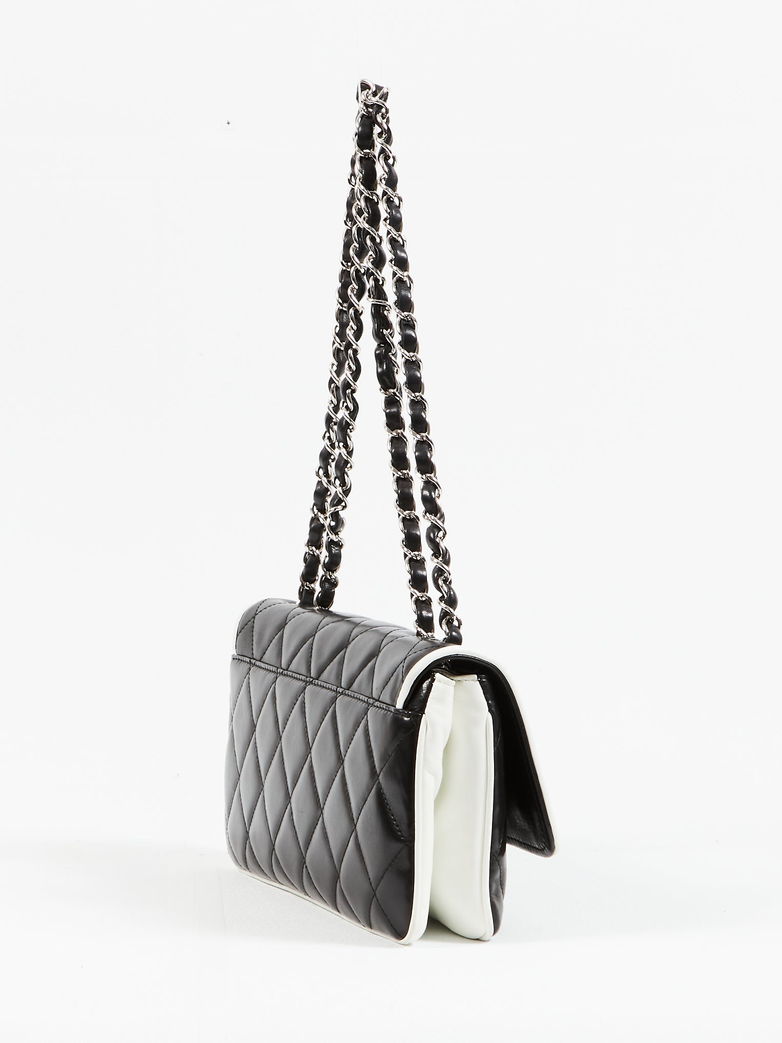 Chanel Black/White Lambskin Fliplock CC Flap Shoulder Bag SHW