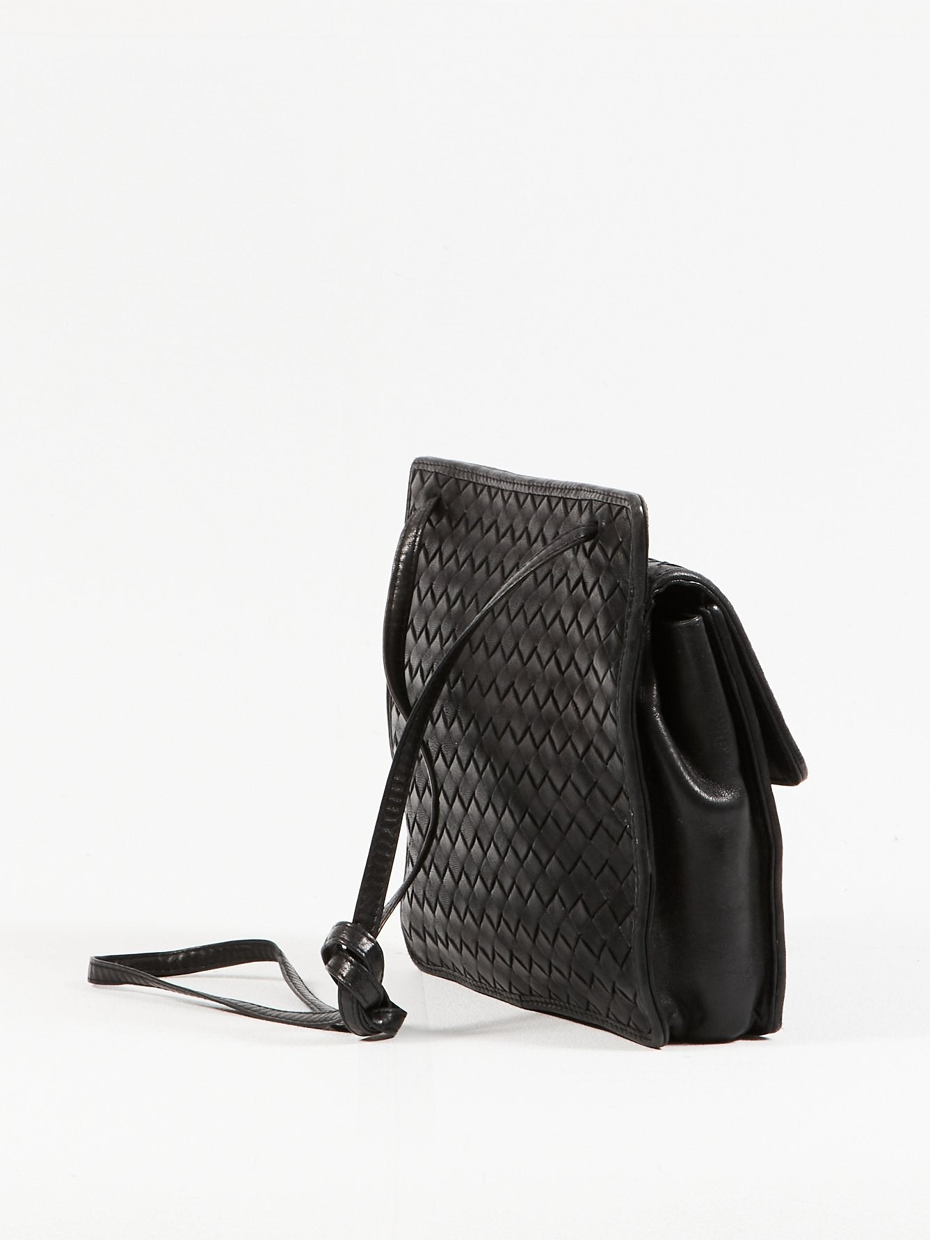 Bottega Veneta Vintage petit sac à bandoulière carré en cuir intrecciato noir