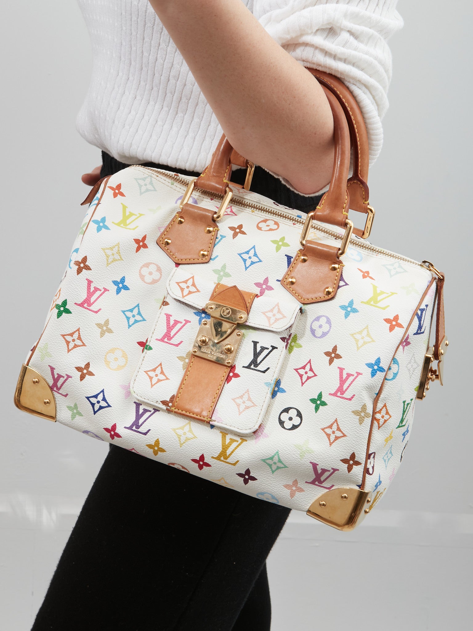 Louis Vuitton White Multicolor Monogram Speedy 30