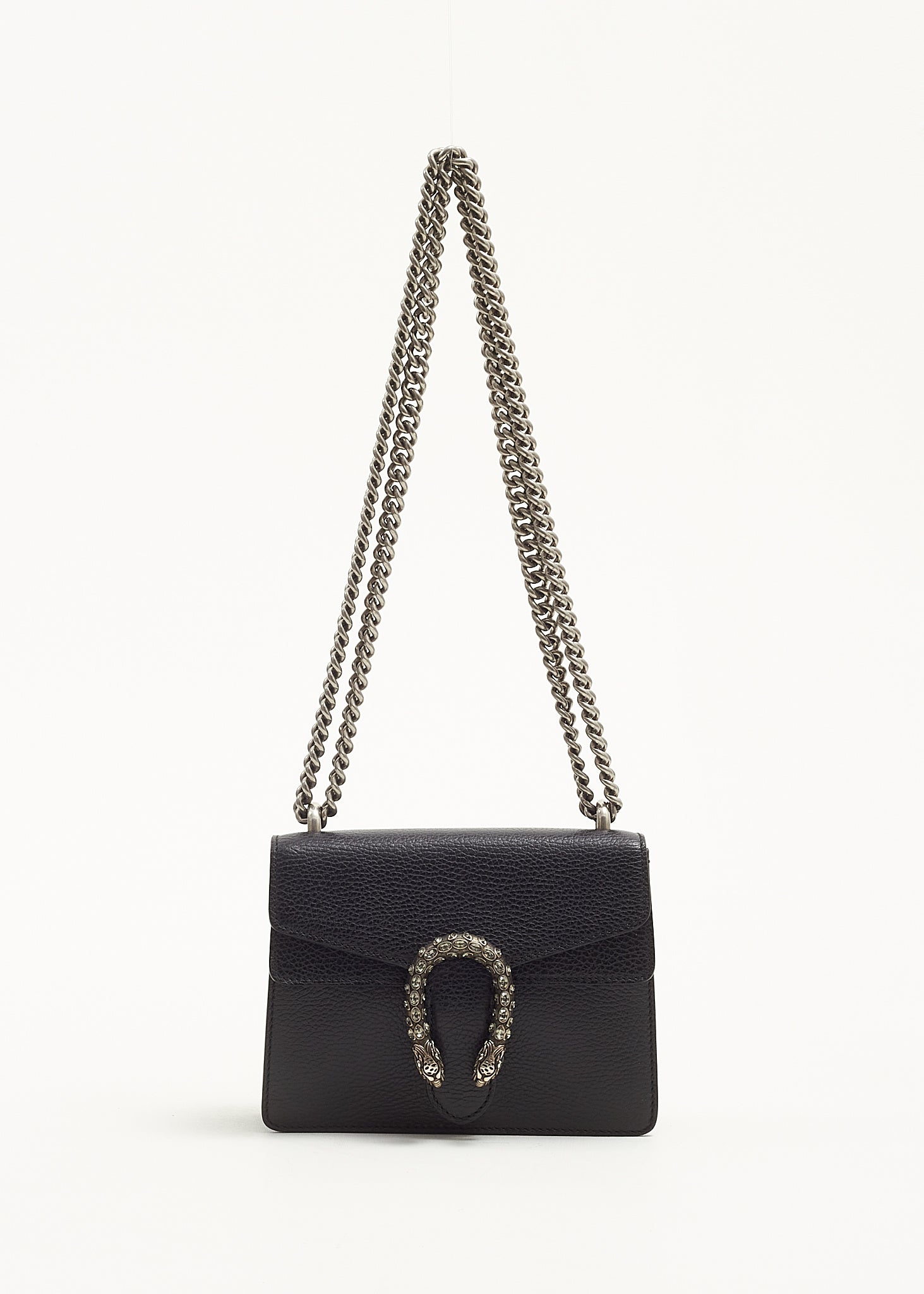 Black Pebbled Leather Small Dionysus Crossbody Chain Bag