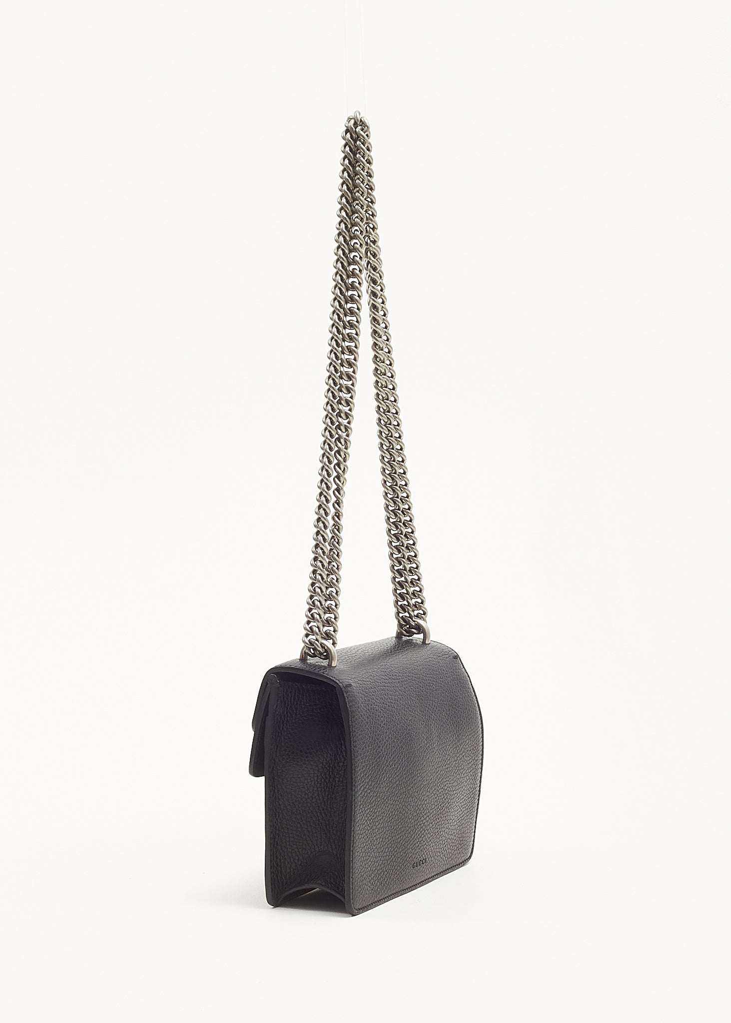 Black Pebbled Leather Small Dionysus Crossbody Chain Bag