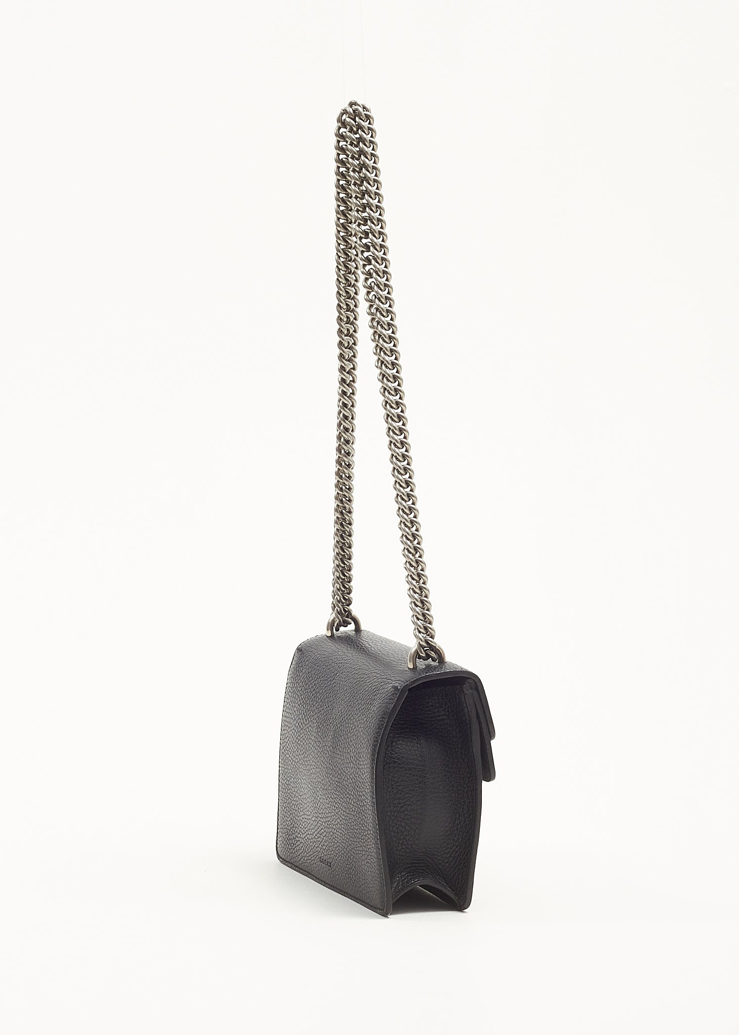 Black Pebbled Leather Small Dionysus Crossbody Chain Bag