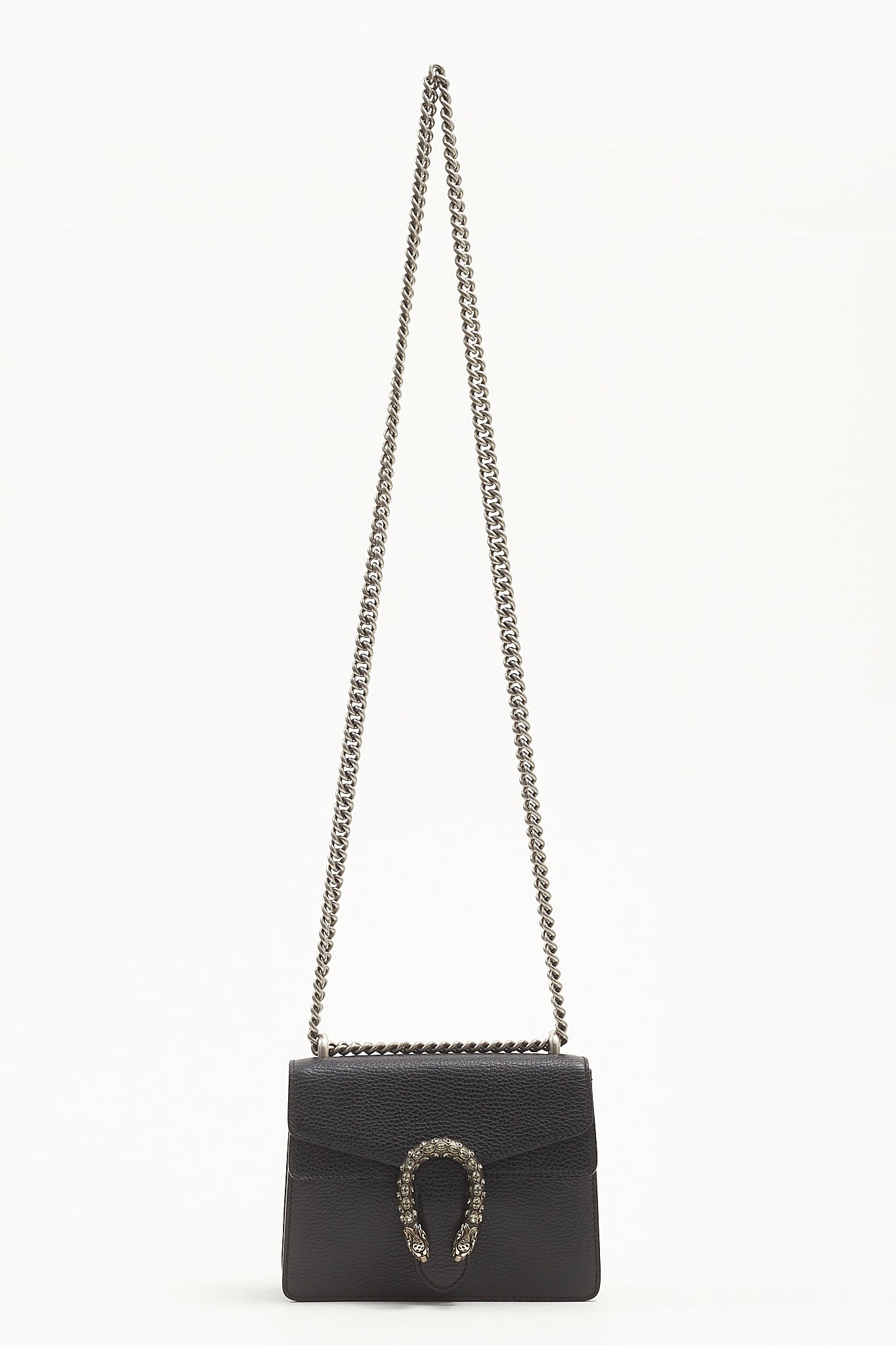 Black Pebbled Leather Small Dionysus Crossbody Chain Bag