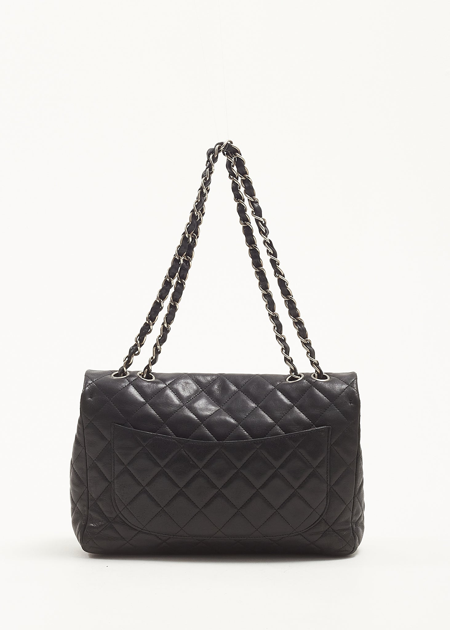 Chanel Black Lambskin Leather Quilted Reissue Jumbo Single Flap Bag