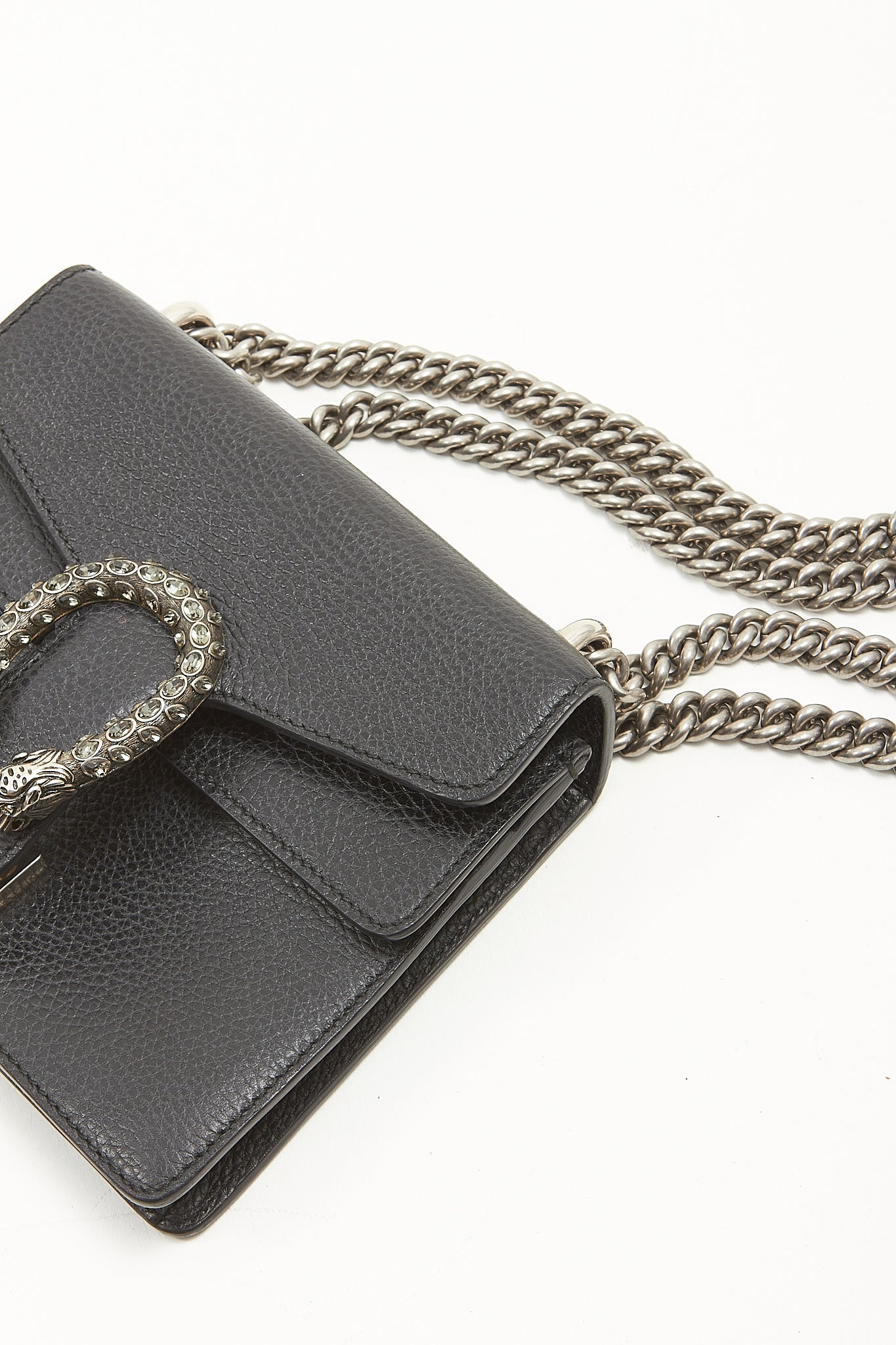 Black Pebbled Leather Small Dionysus Crossbody Chain Bag