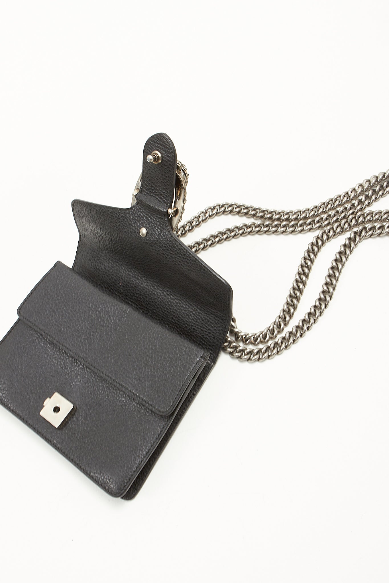 Black Pebbled Leather Small Dionysus Crossbody Chain Bag