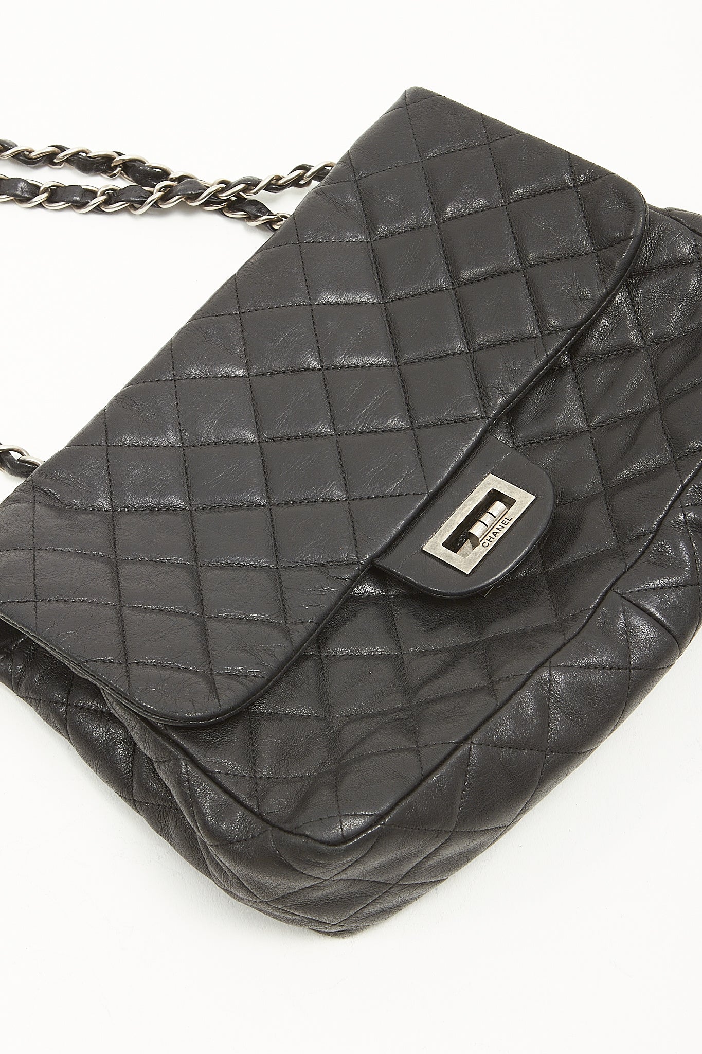 Chanel Black Lambskin Leather Quilted Reissue Jumbo Single Flap Bag