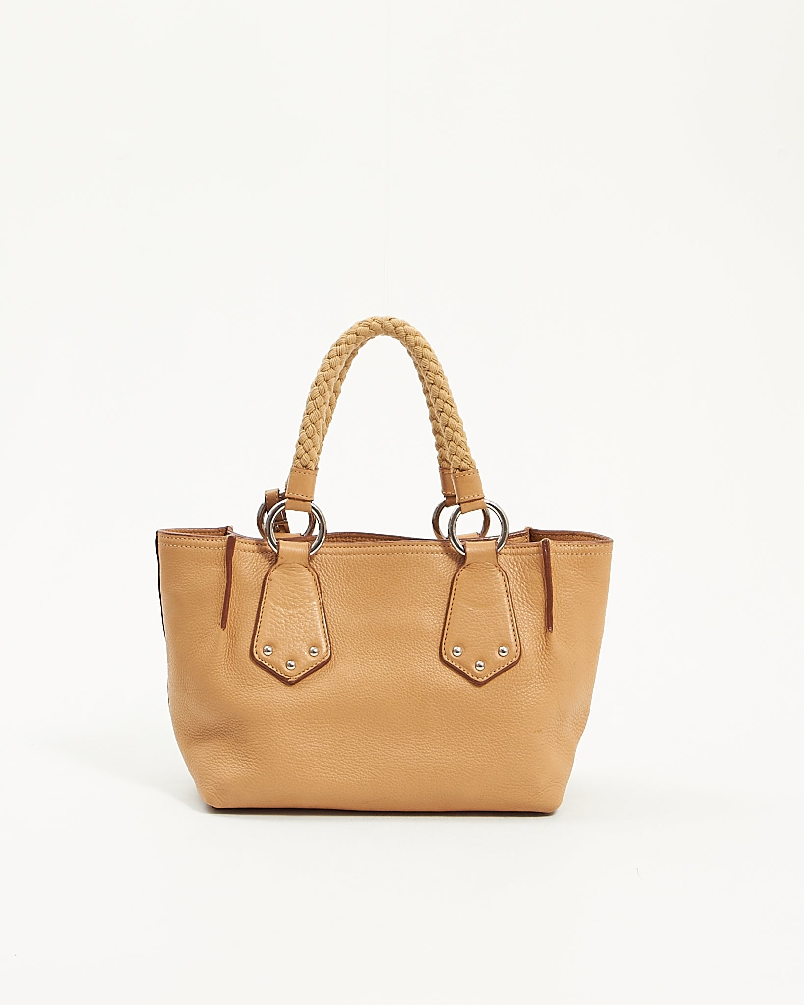 Prada Beige Pebbled Leather Rope Handle Mini Tote Bag