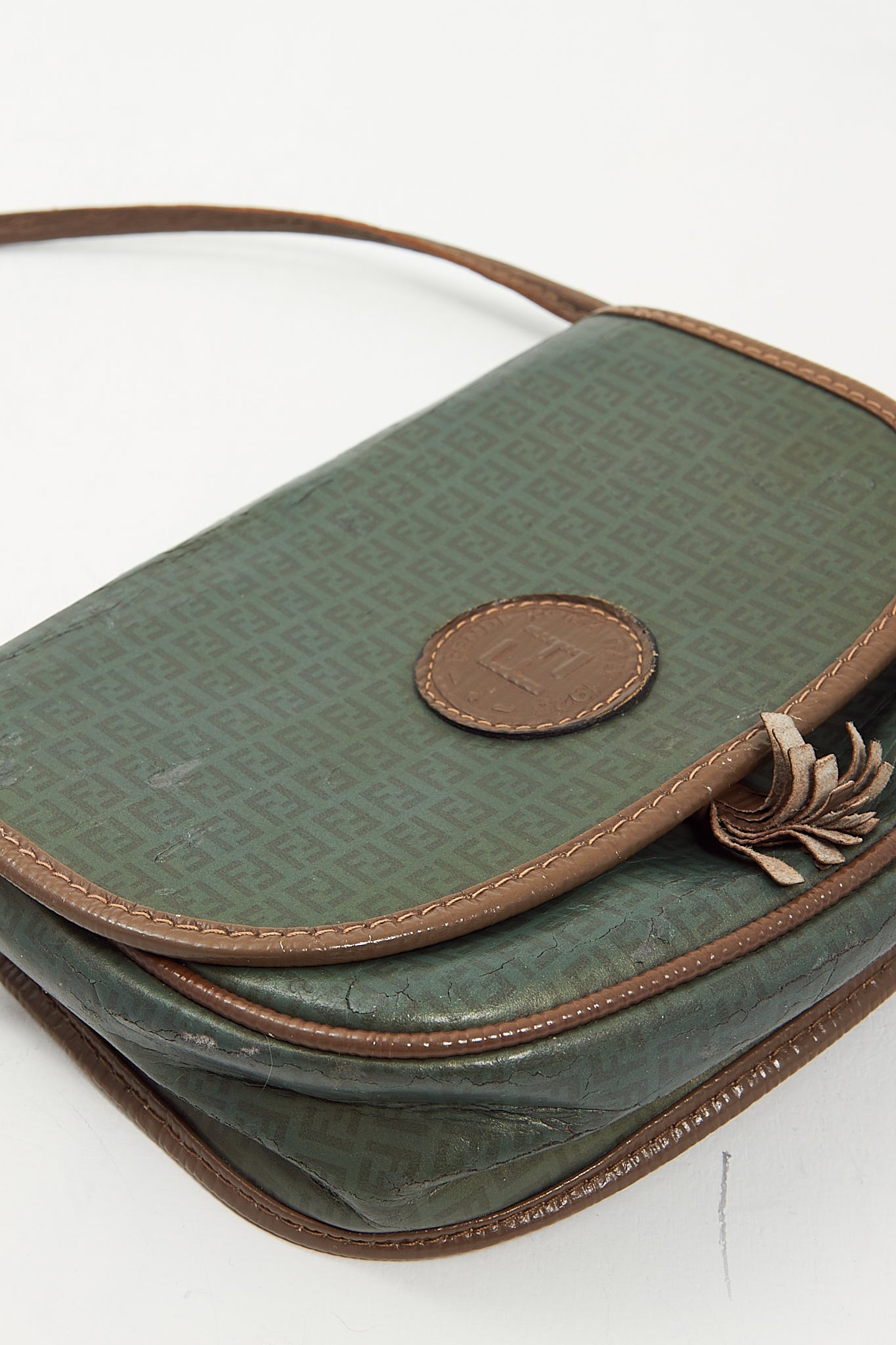 Fendi Vintage Green Leather FF Logo Mini Crossbody