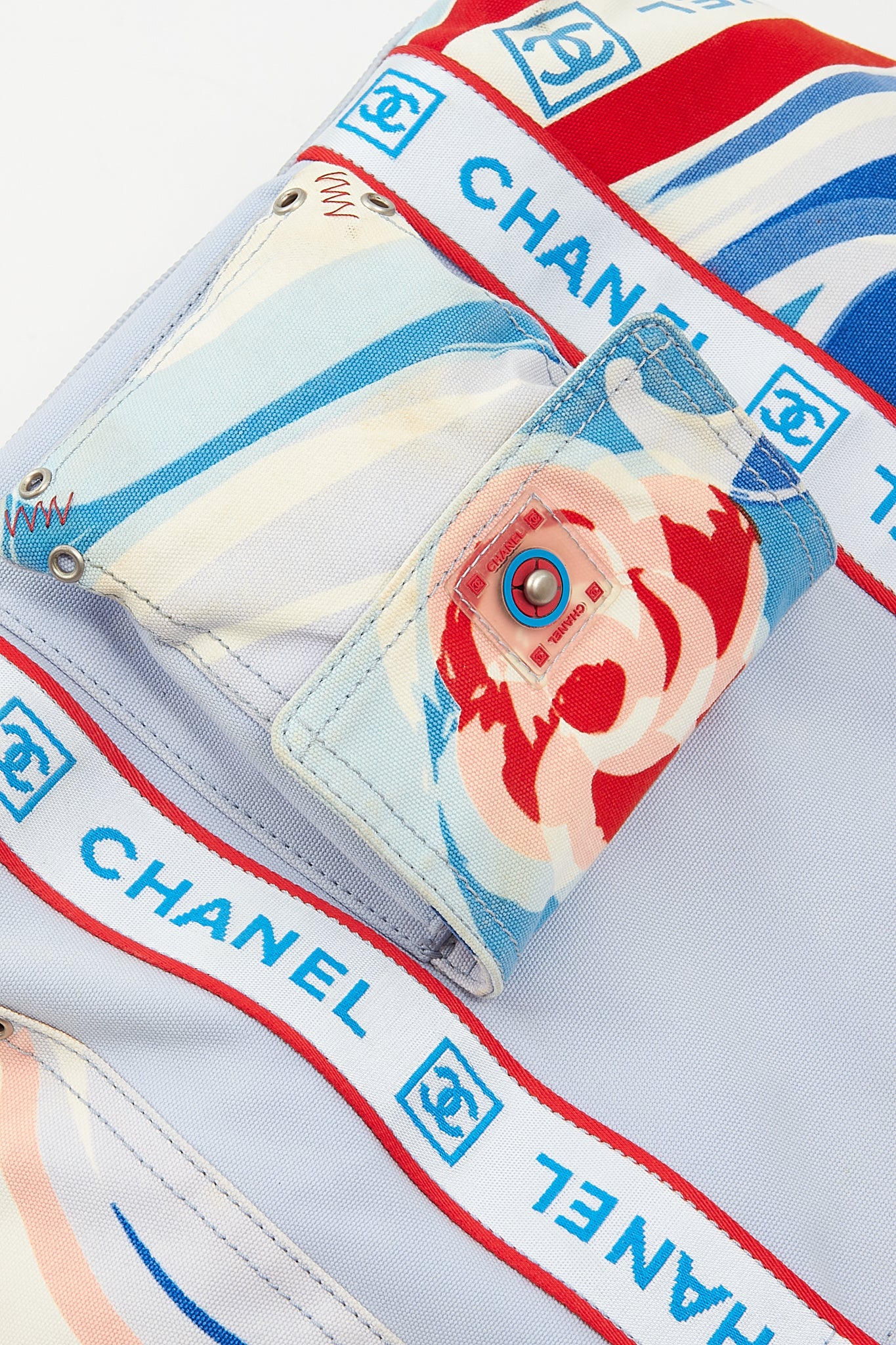 Chanel Blue/Red Fabric Surf Beach Tote Bag