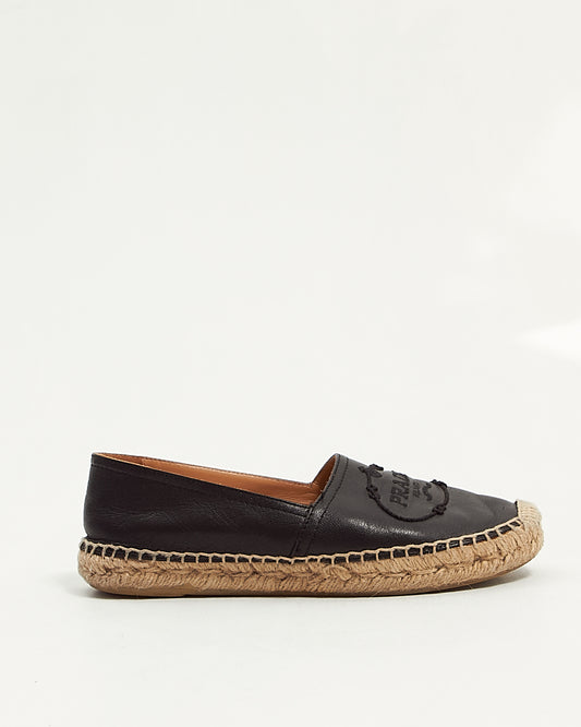 Prada Black Leather Logo Espadrilles - 36