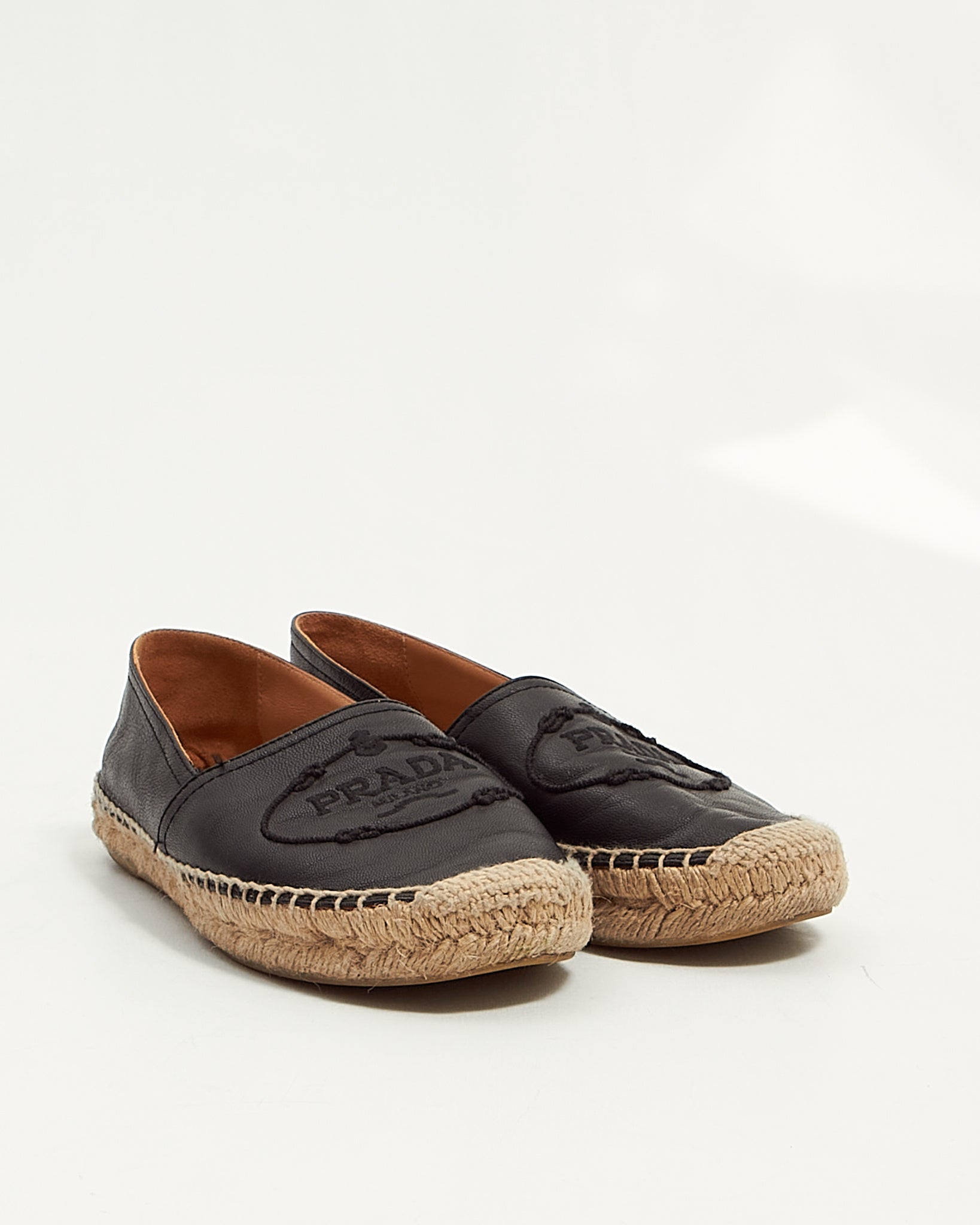 Prada Black Leather Logo Espadrilles - 36