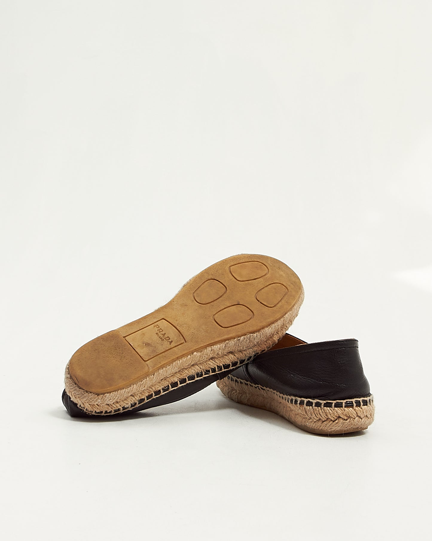 Prada Black Leather Logo Espadrilles - 36