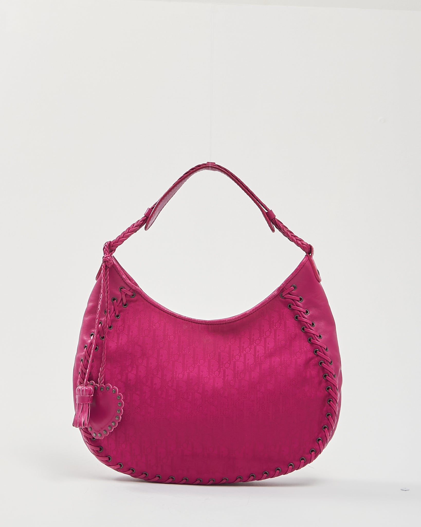 Dior Fuchsia Fabric/Leather Oblique Shoulder Bag