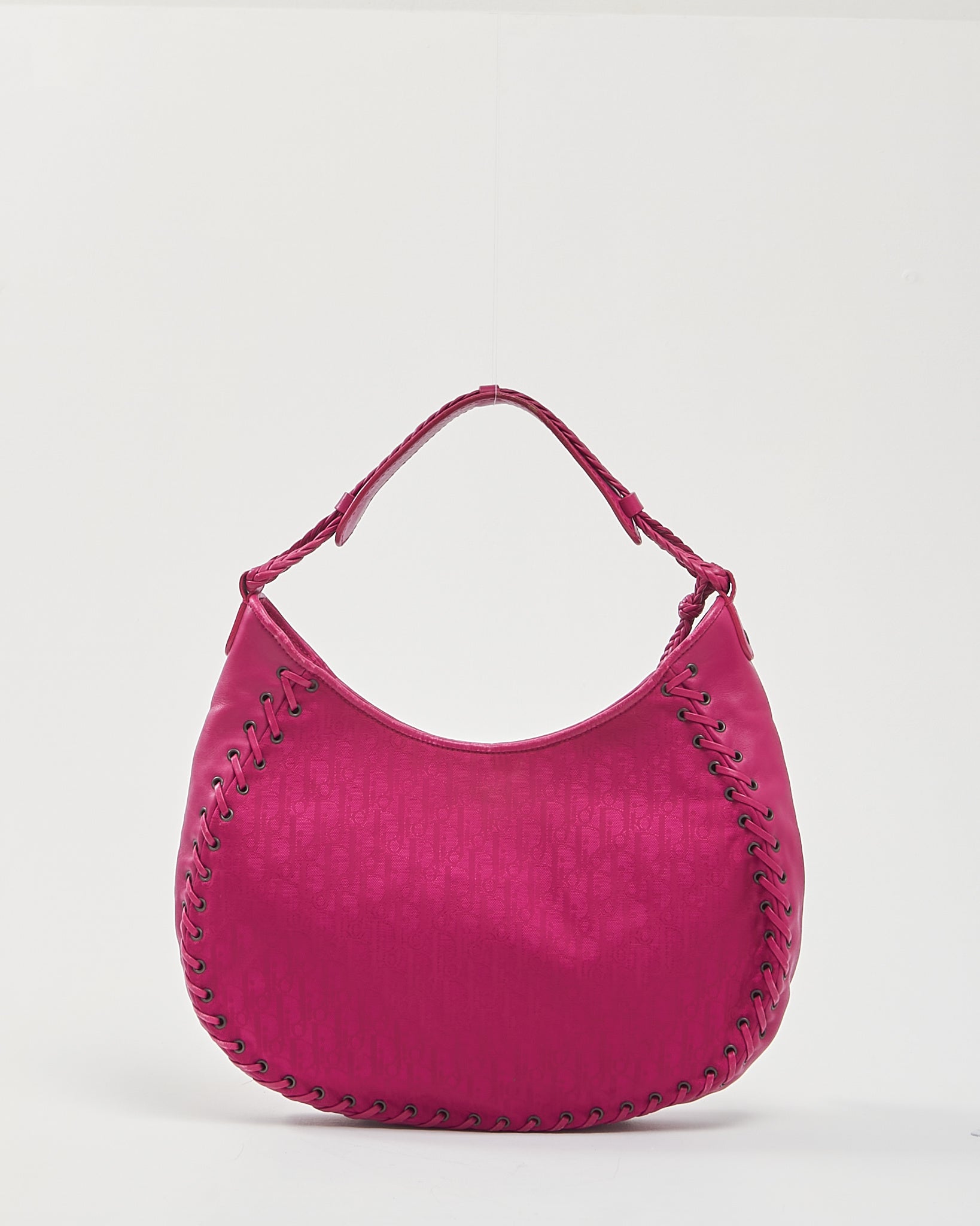 Dior Fuchsia Fabric/Leather Oblique Shoulder Bag