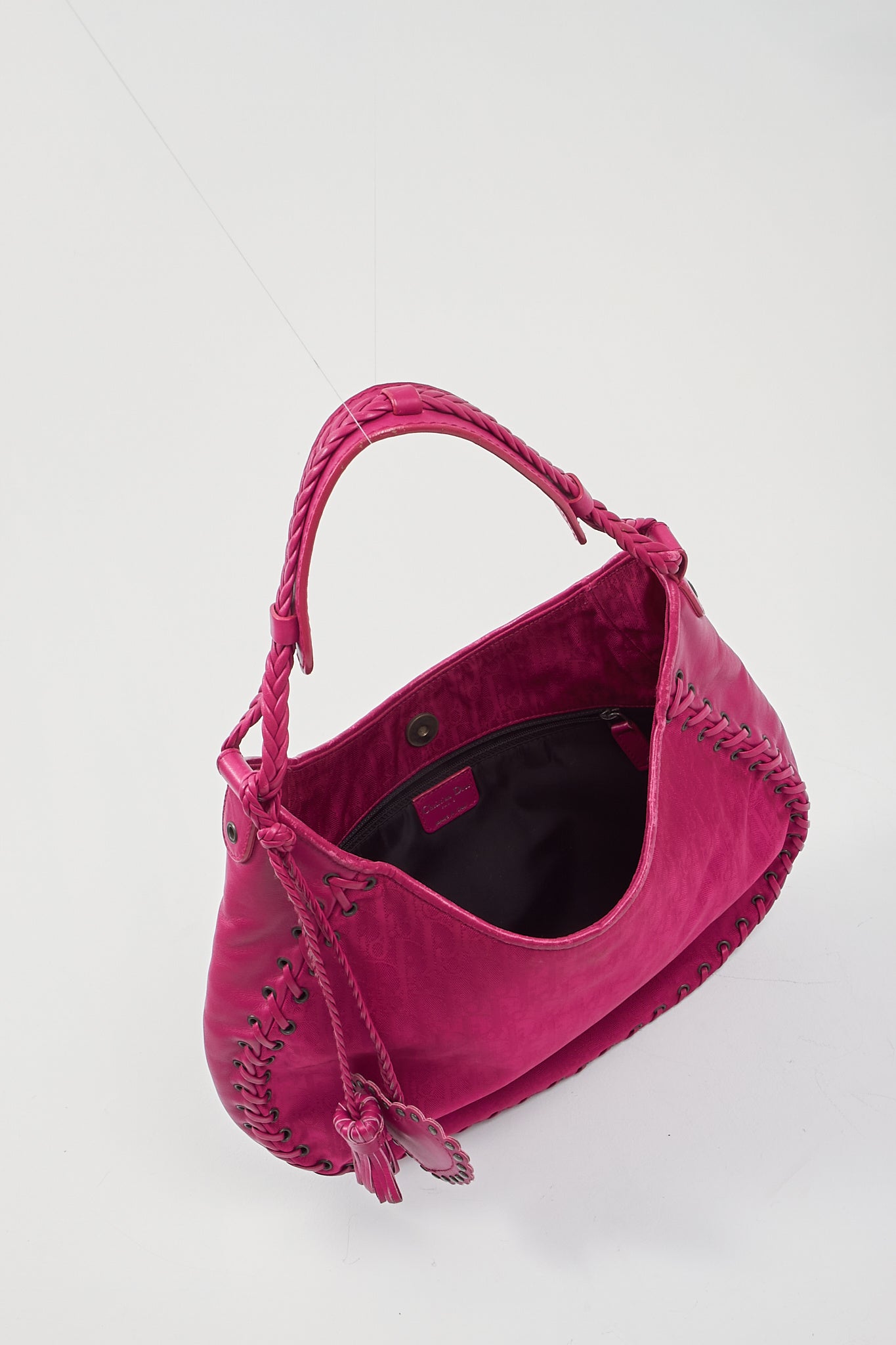 Dior Fuchsia Fabric/Leather Oblique Shoulder Bag