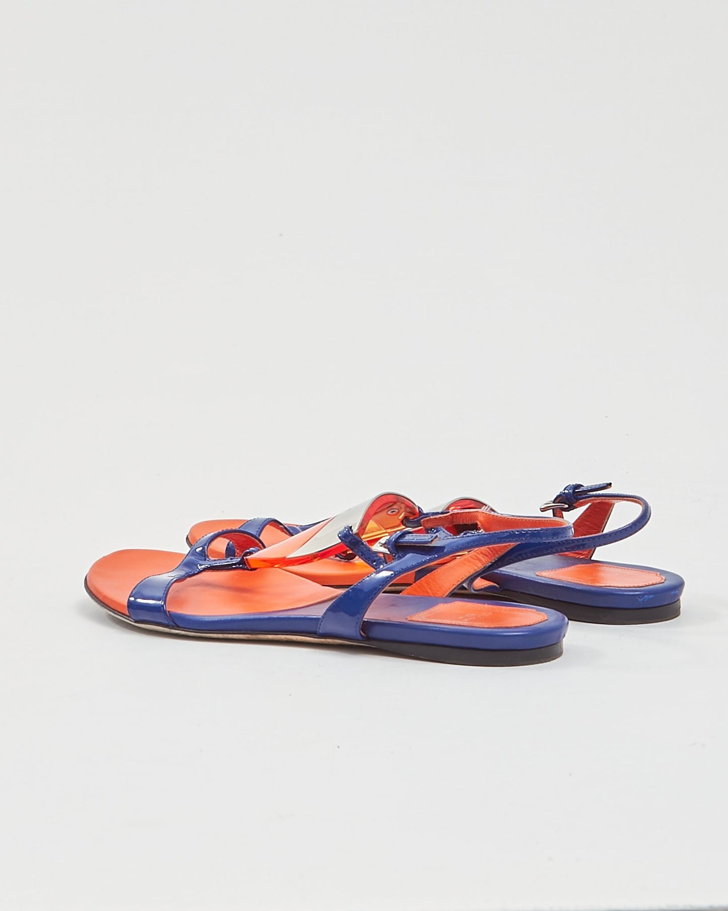 Dior Blue/Orange Enamel & Leather Strap Sandals - 37.5