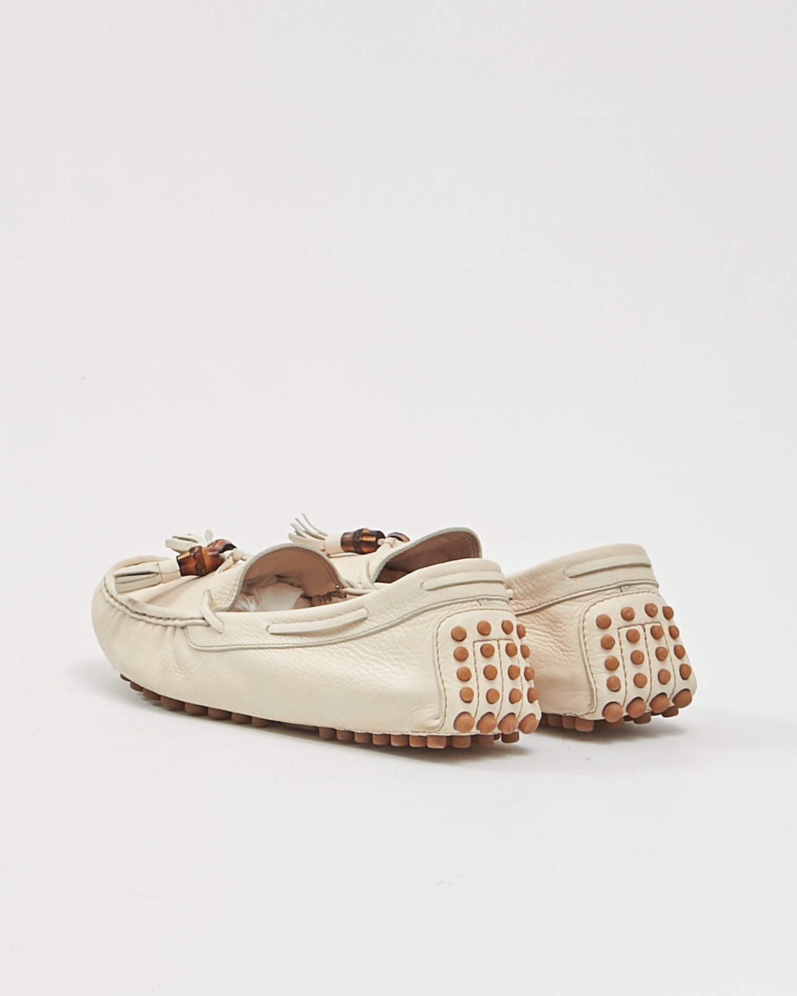 Gucci Cream Leather Bamboo Loafers - 38.5