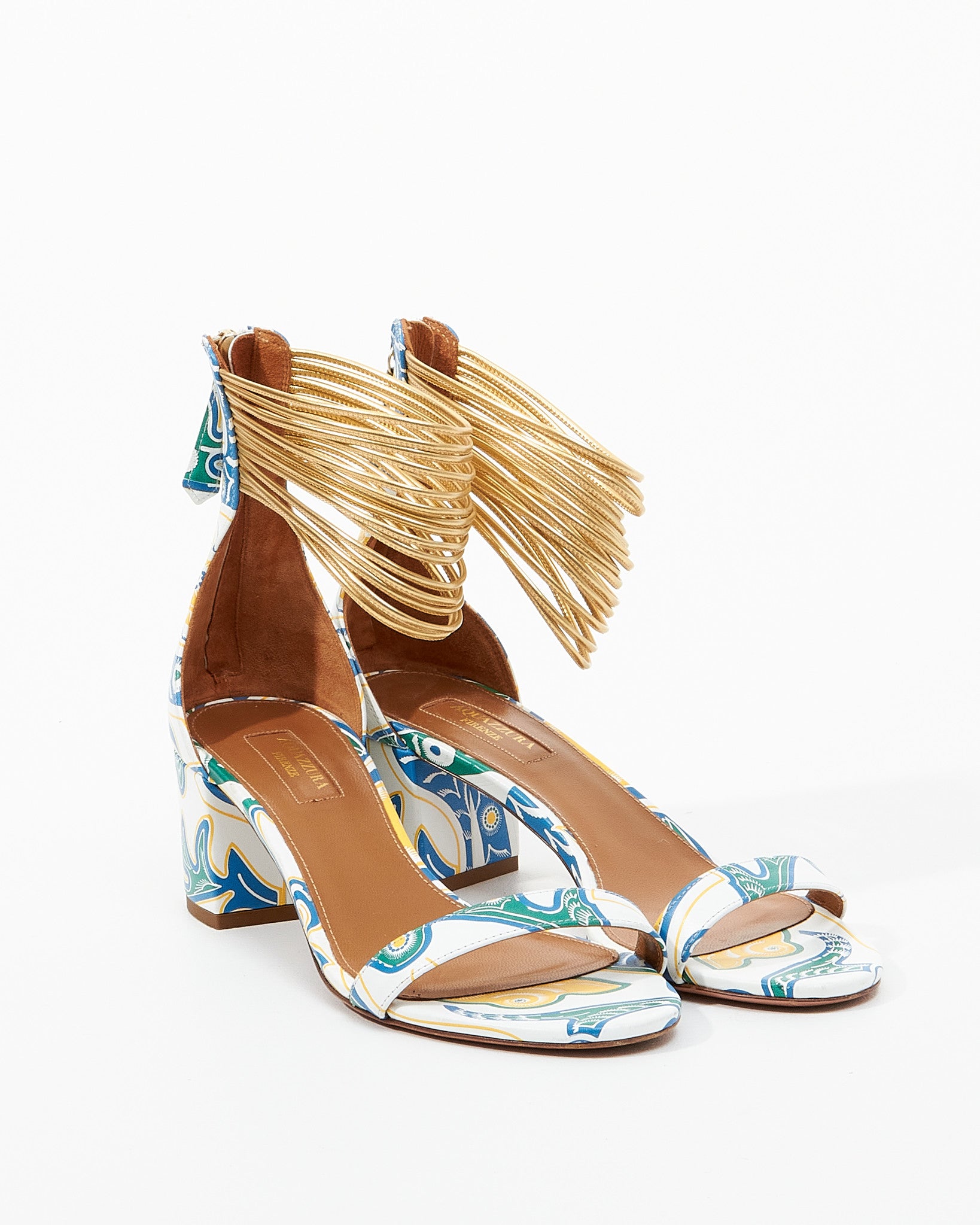 Aquazzura Multi Colour Leather Spin Me Around Block Heel Sandals - 39