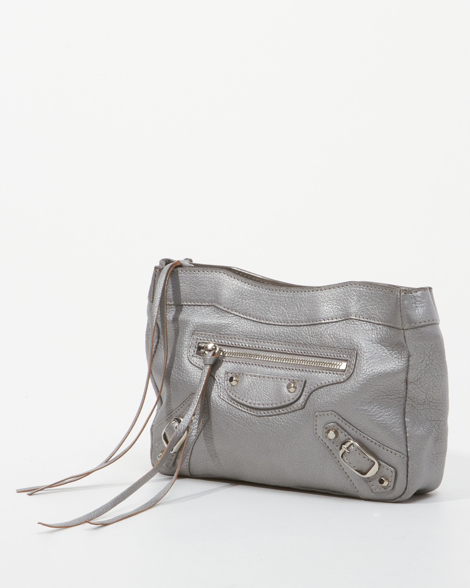 Balenciaga Silver Leather City Porte Toilette Zippy Clutch/Pouch