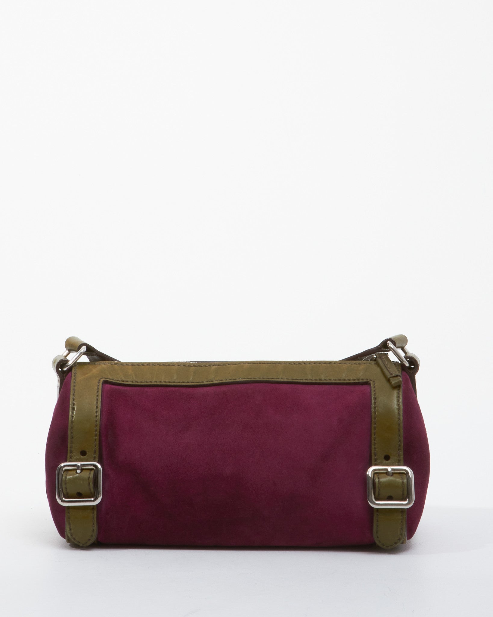 Prada Fuchsia and Olive Suede Small Duffle Shoulder Bag