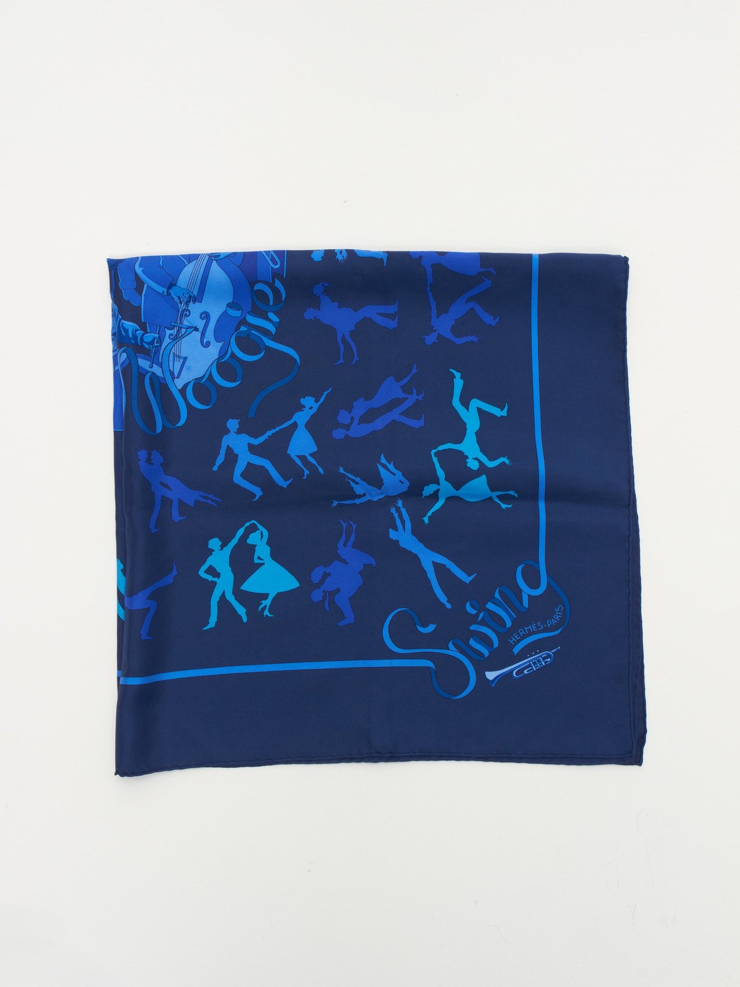 Hermès Foulard En Soie Bleu Nuit Jazz Motif 90CM