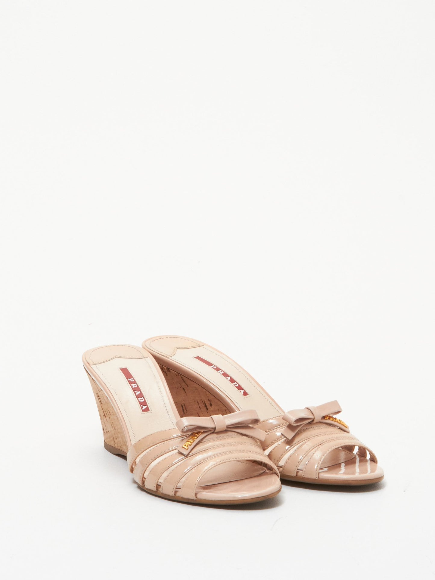 Prada Beige Patent Leather Strappy Wedge Heels - 37.5