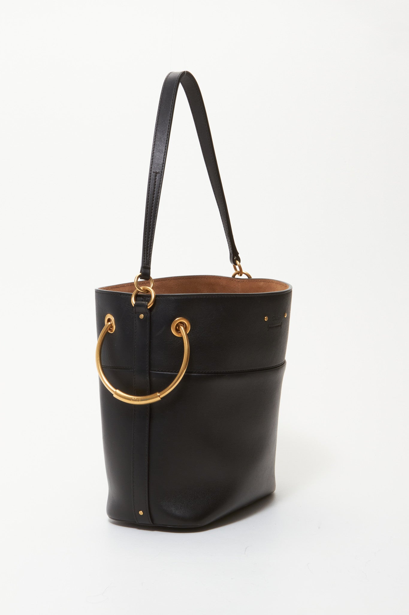 Chloé Black Leather Roy Medium Bucket Bag