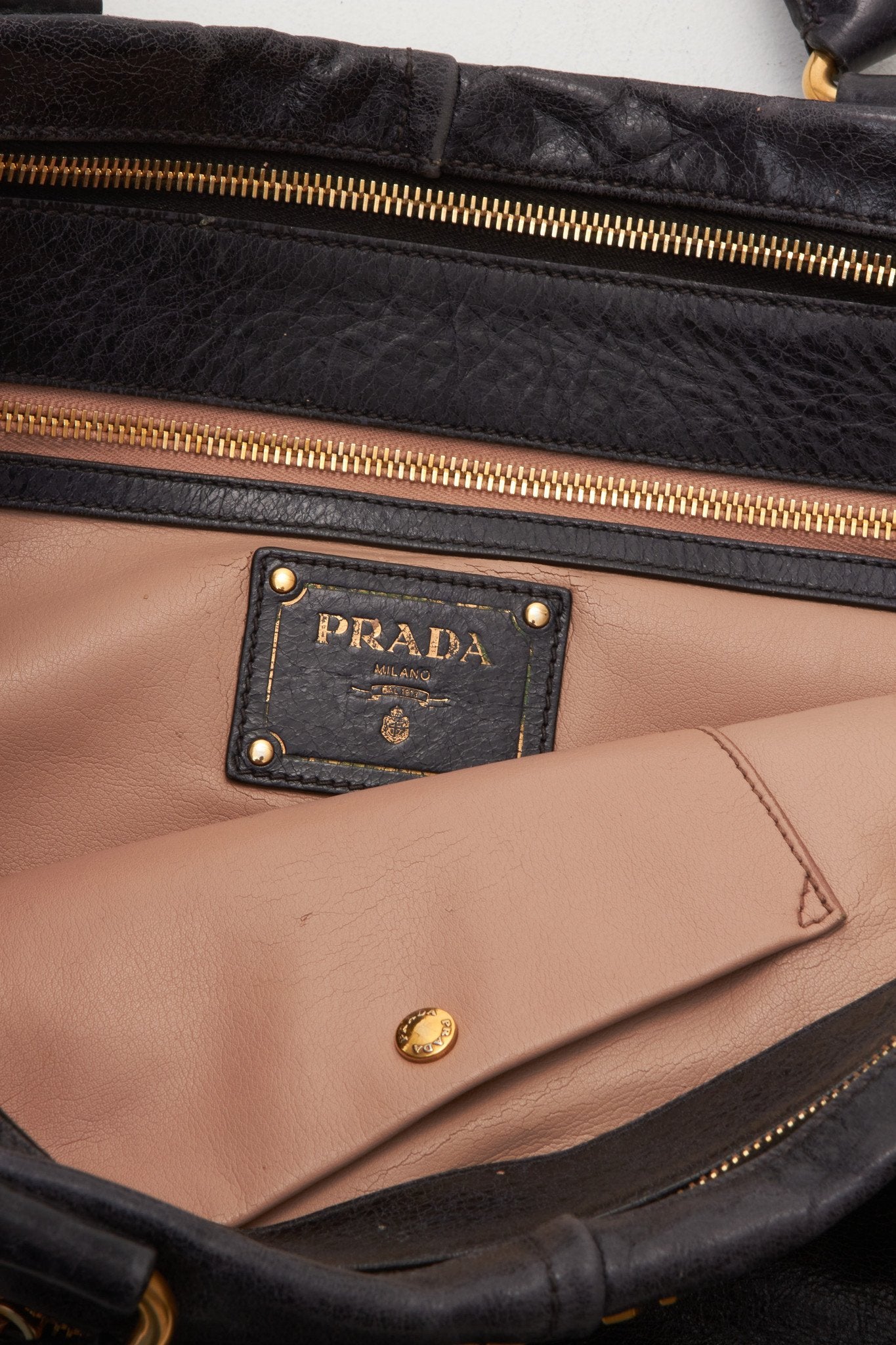 Prada Blue Vitello Shine Leather Top Handle Bag