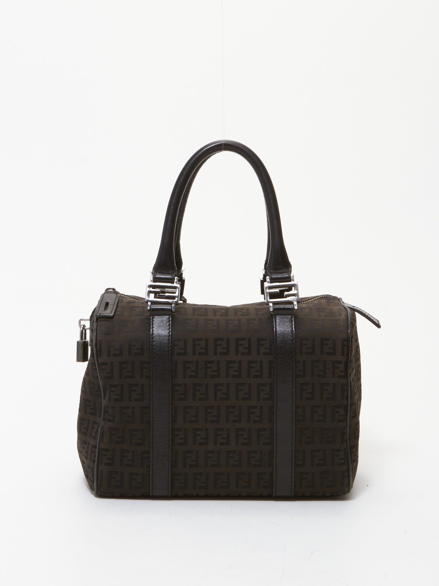 Fendi Brown and Black Zucchino Canvas Small Boston Bag