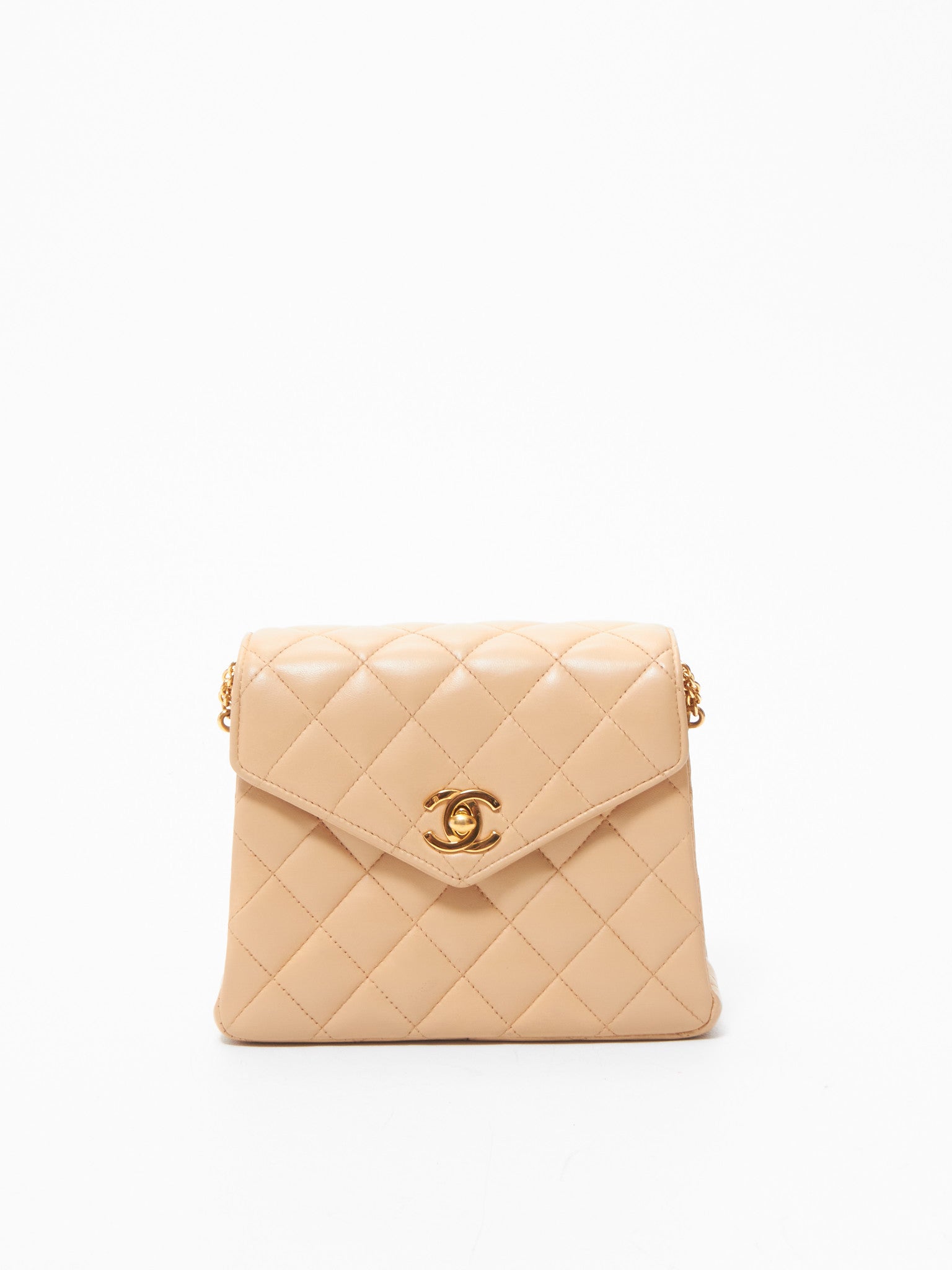 Chanel Vintage Beige Lambskin Mini Envelope Flap Bag GHW