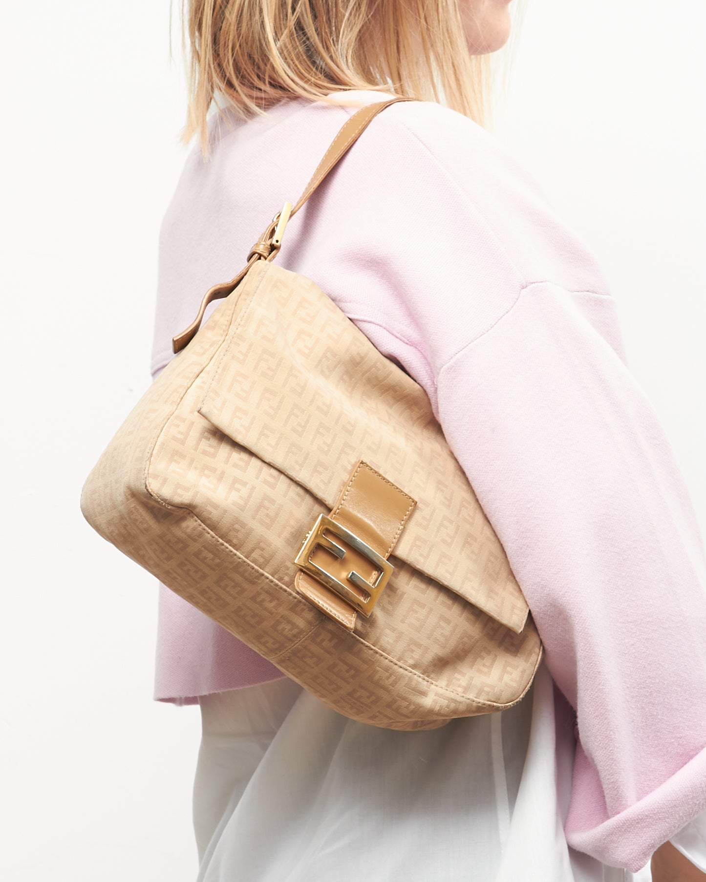 Fendi Beige Zucchino Small Mamma Forever Baguette