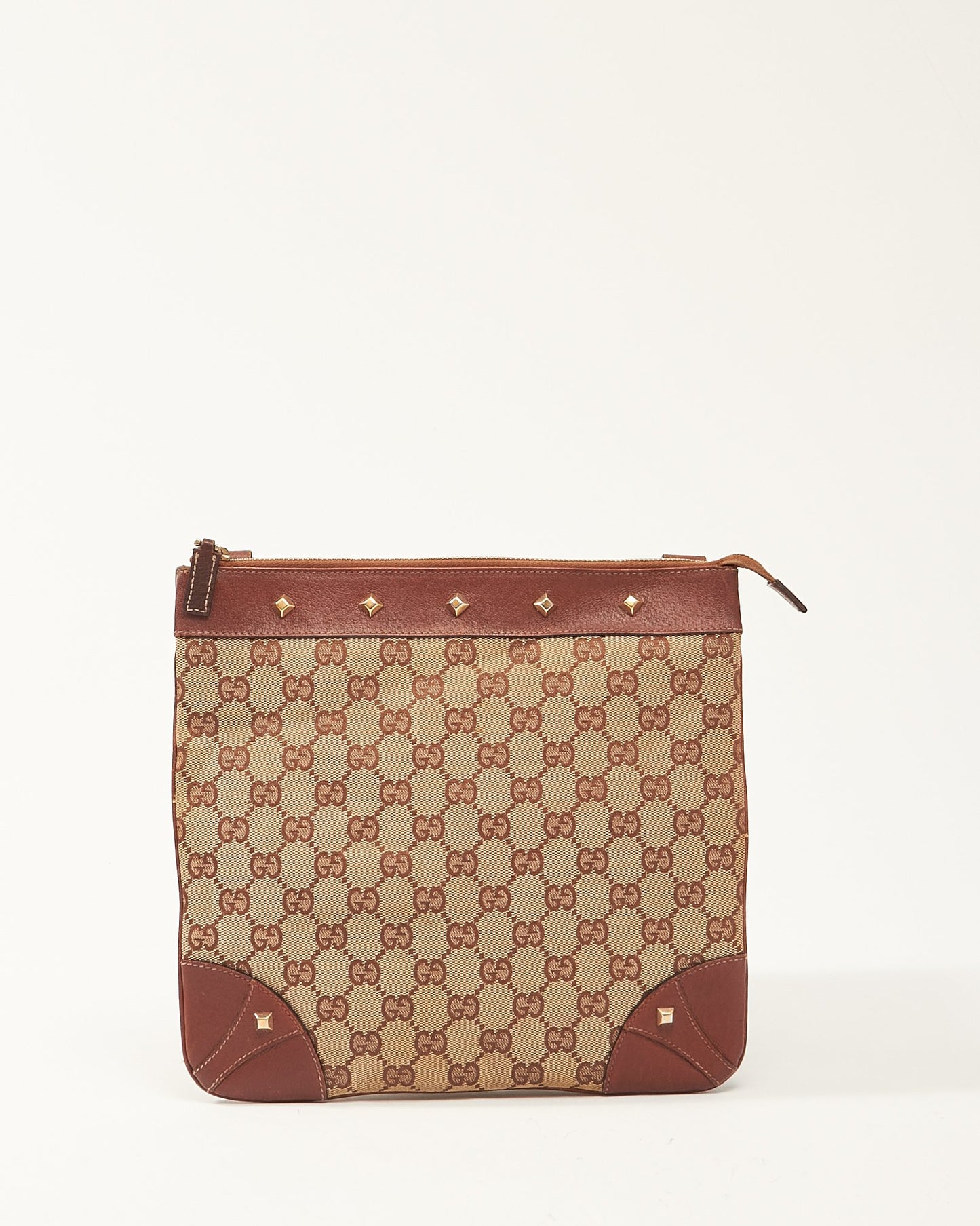 Gucci Brown GG Monogram Canvas Studded Crossbody Bag