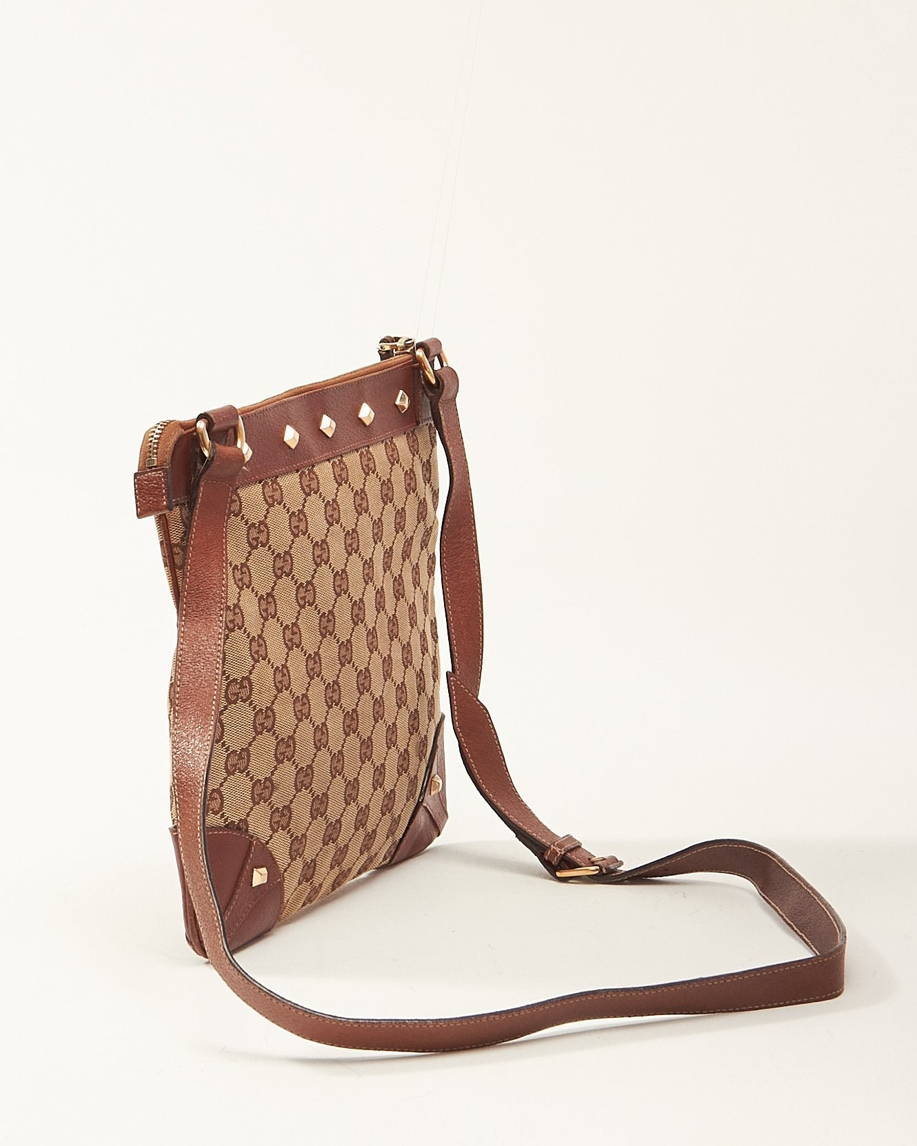 Gucci Brown GG Monogram Canvas Studded Crossbody Bag