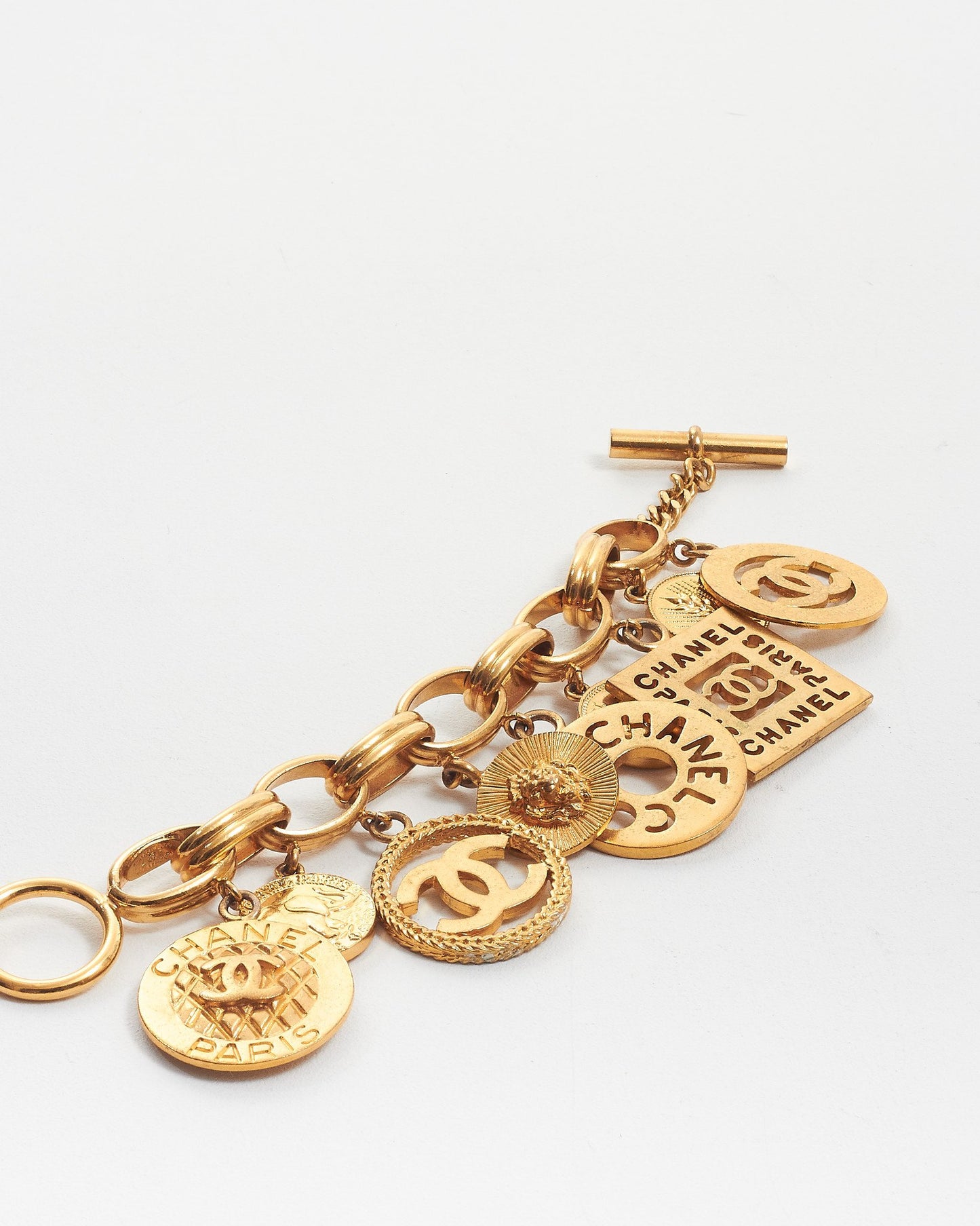 Chanel Vintage Gold Logo Charm Collection 27 Bracelet