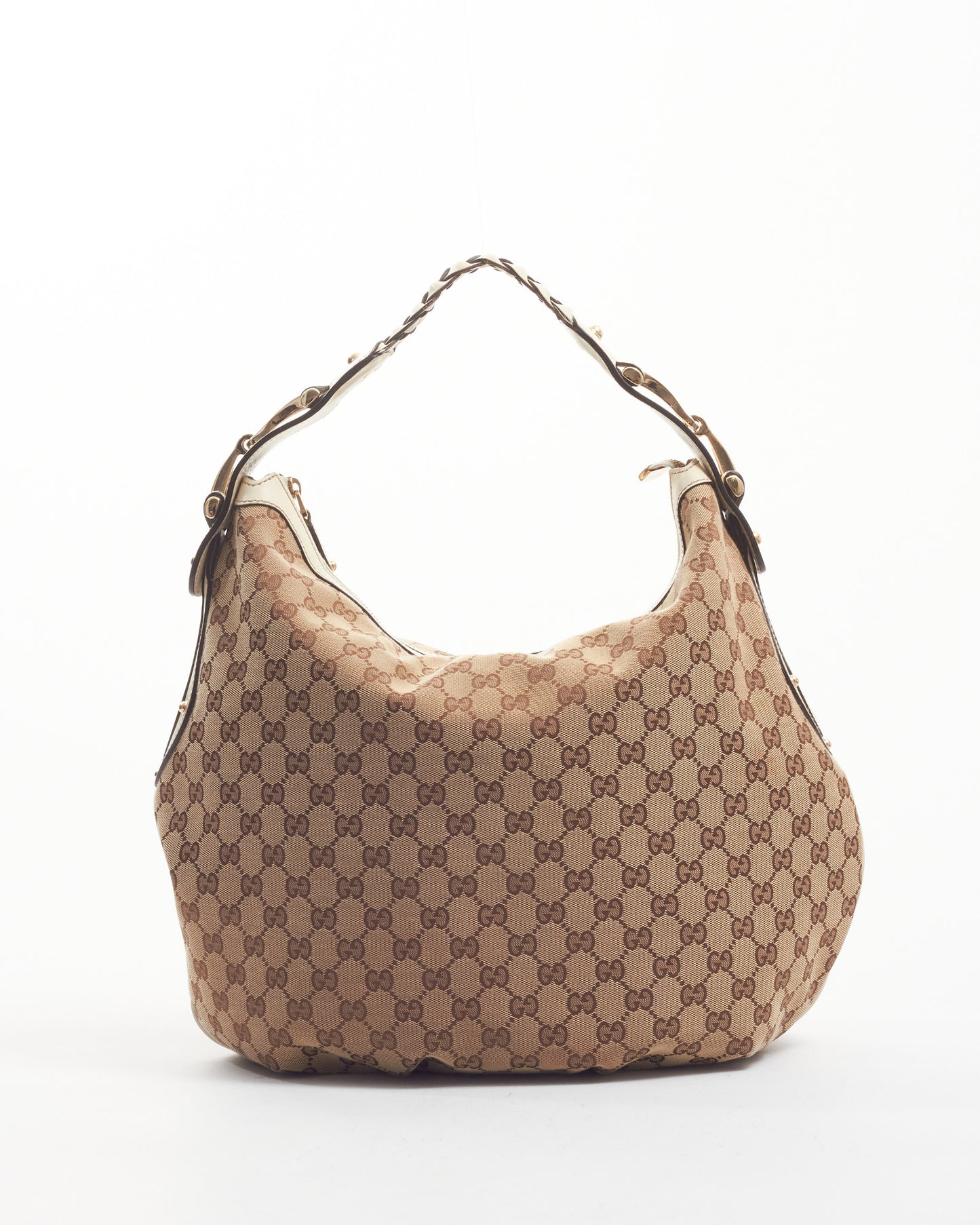 Gucci White/Beige GG Canvas Hobo Shoulder Bag