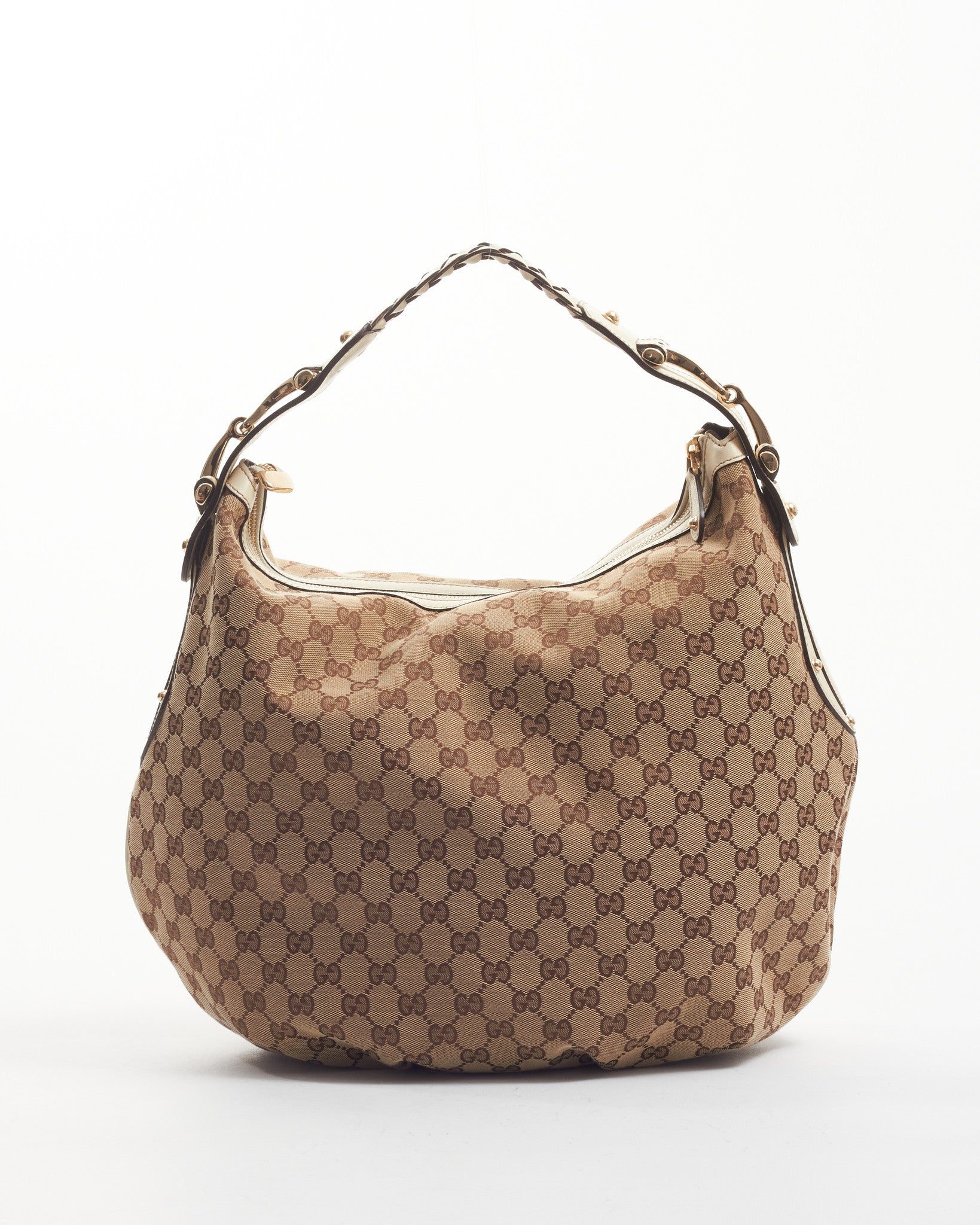 Gucci White Beige GG Canvas Hobo Shoulder Bag