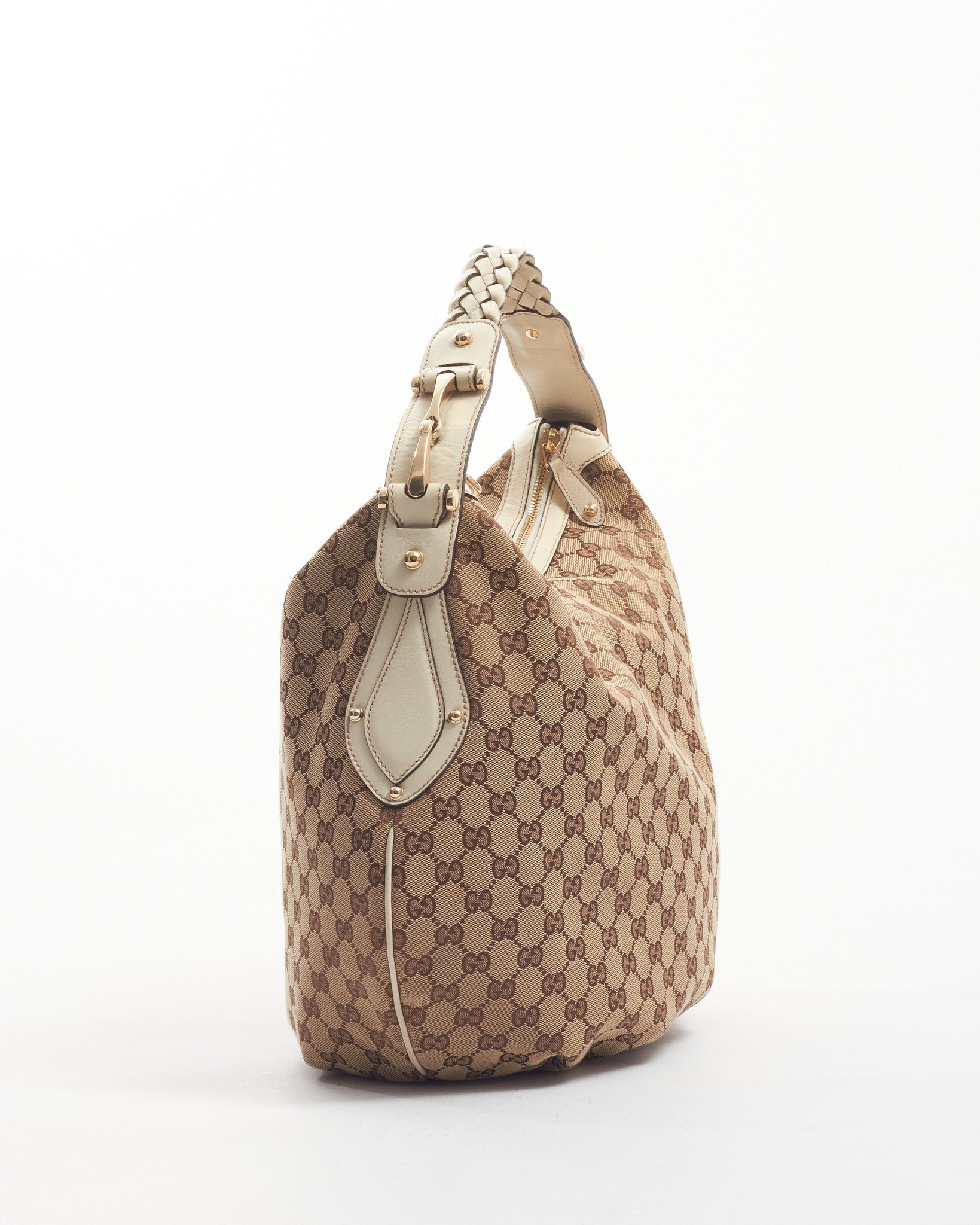 Gucci White/Beige GG Canvas Hobo Shoulder Bag