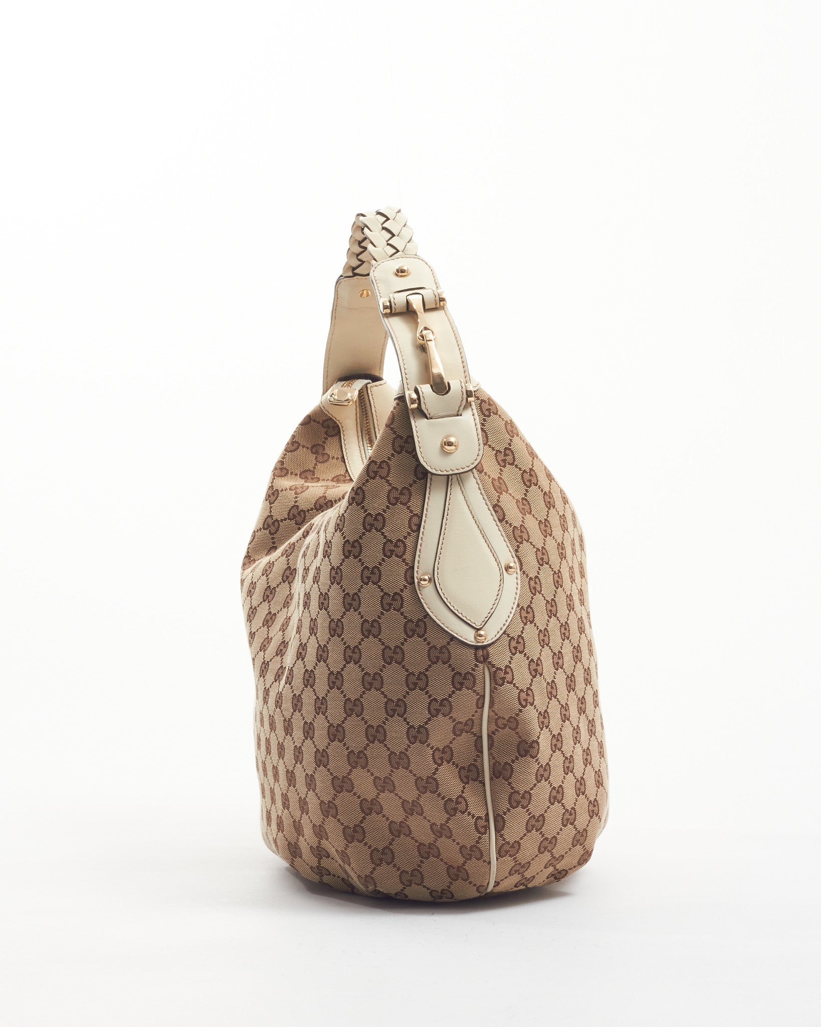 Gucci White/Beige GG Canvas Hobo Shoulder Bag