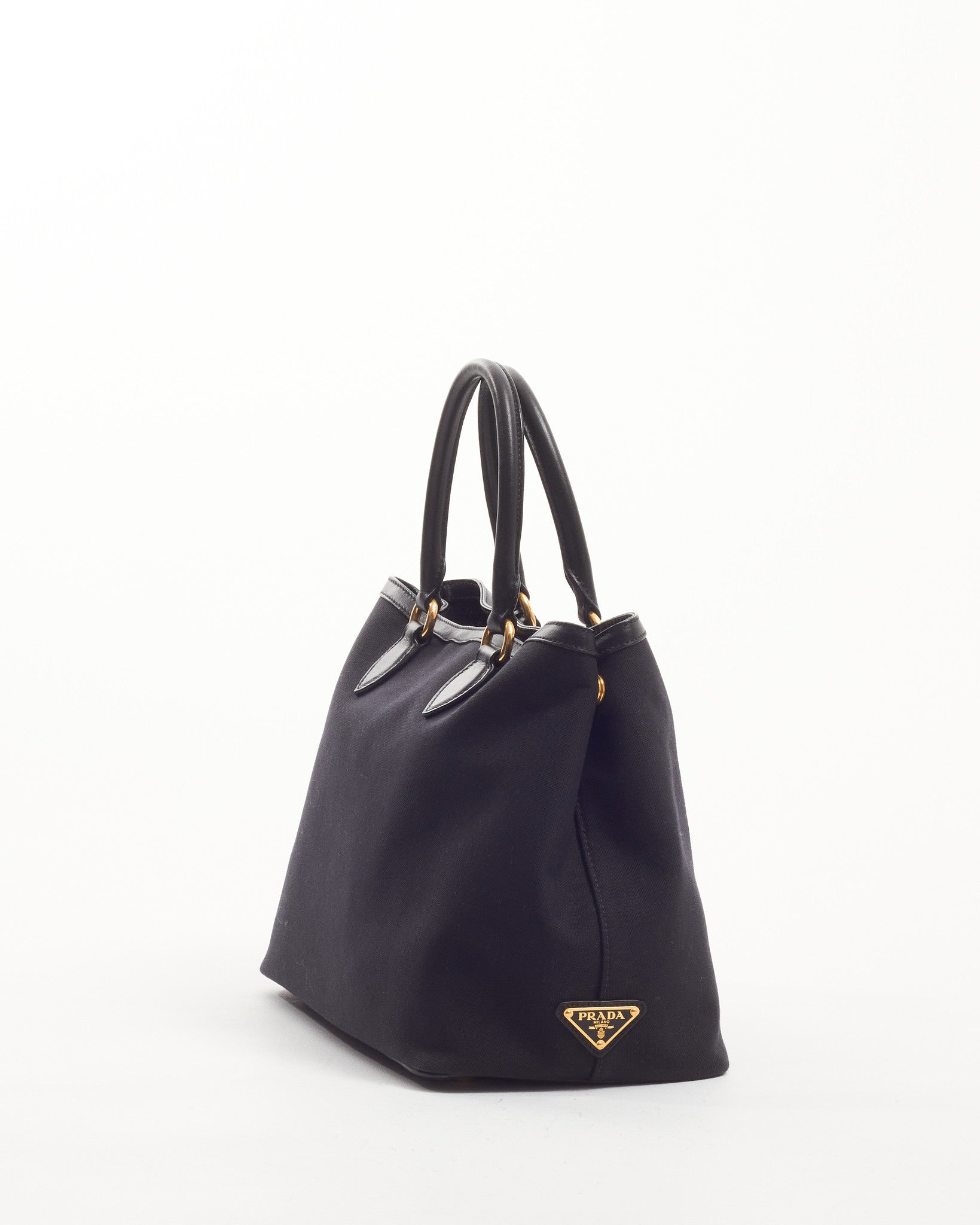 Prada Black Canvas Logo Bow Tote Bag