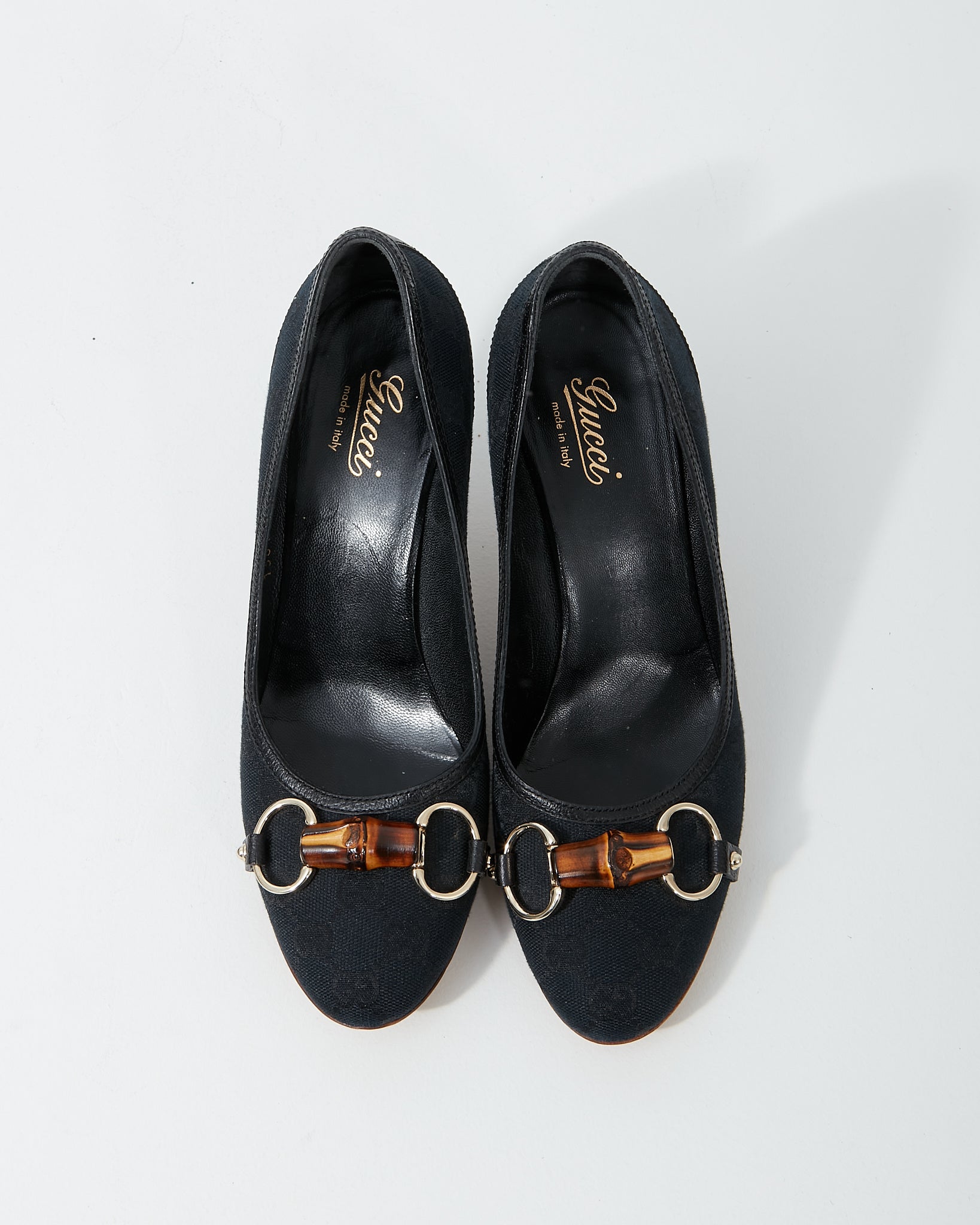 Gucci Black GG Canvas Bamboo Detail Pumps - 8